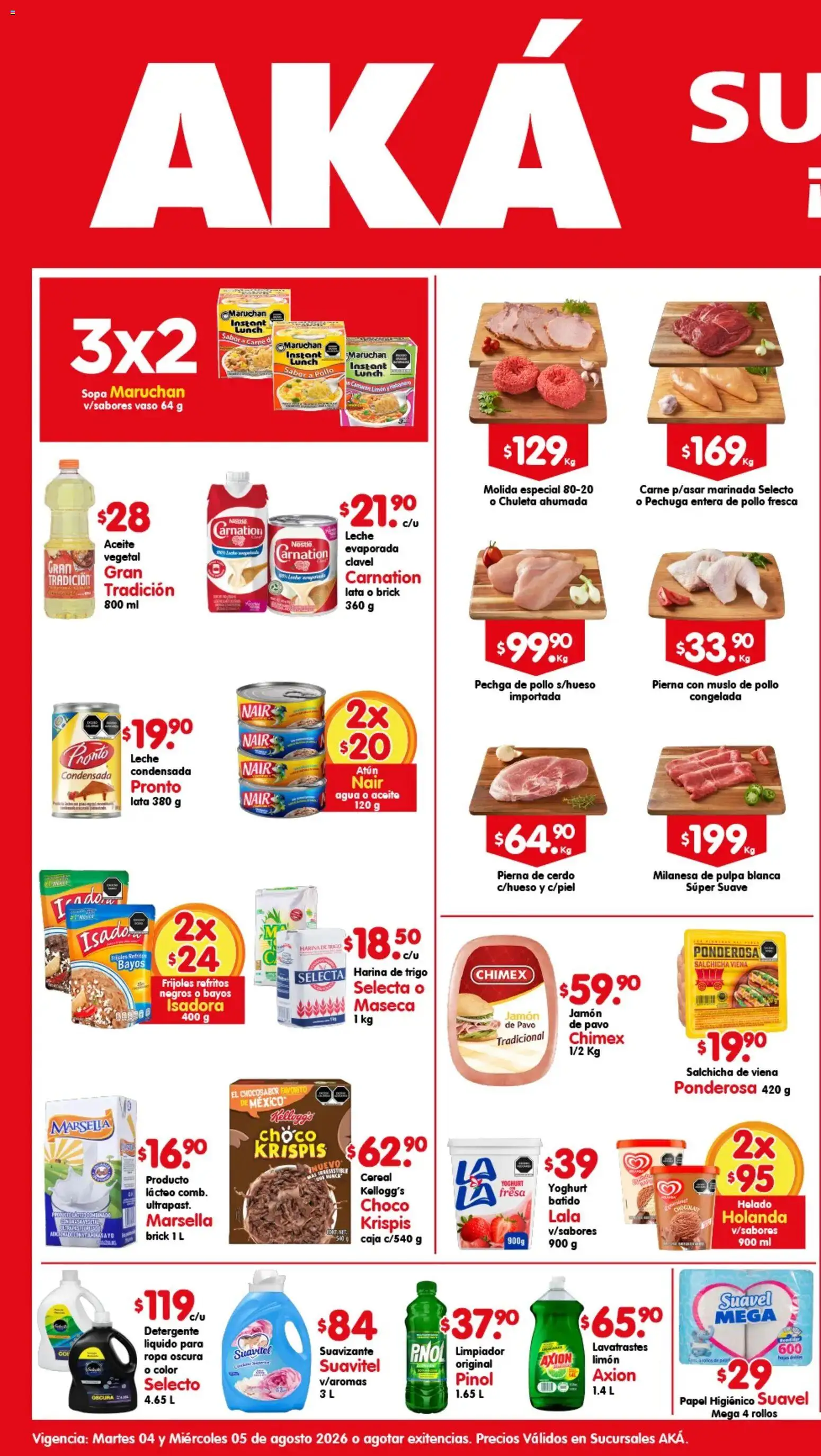 Nuevas ofertas de Arteli válidas en toda la República Mexicana desde el 04/08/2026. ¡Encuentra las mejores ofertas en Arteli folleto Aká Superbodegas! | Página: 1 | Productos: Pollo, Atún, Limón, Aceite