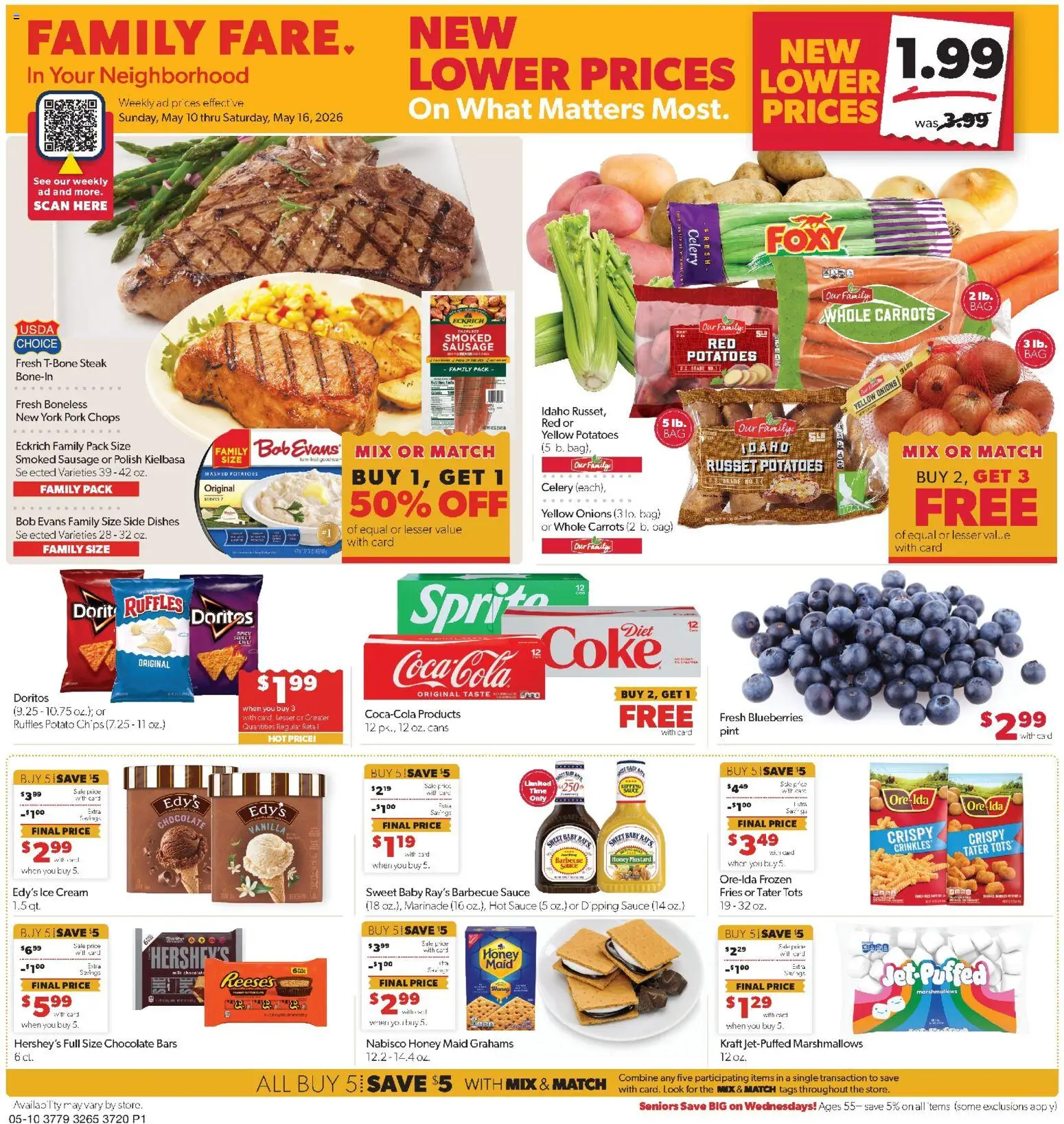 Family Fare Weekly Ad - IA - valid from 10.05.2026 | Page: 1 | Products: Chips, Ice cream, Sauce, Bag