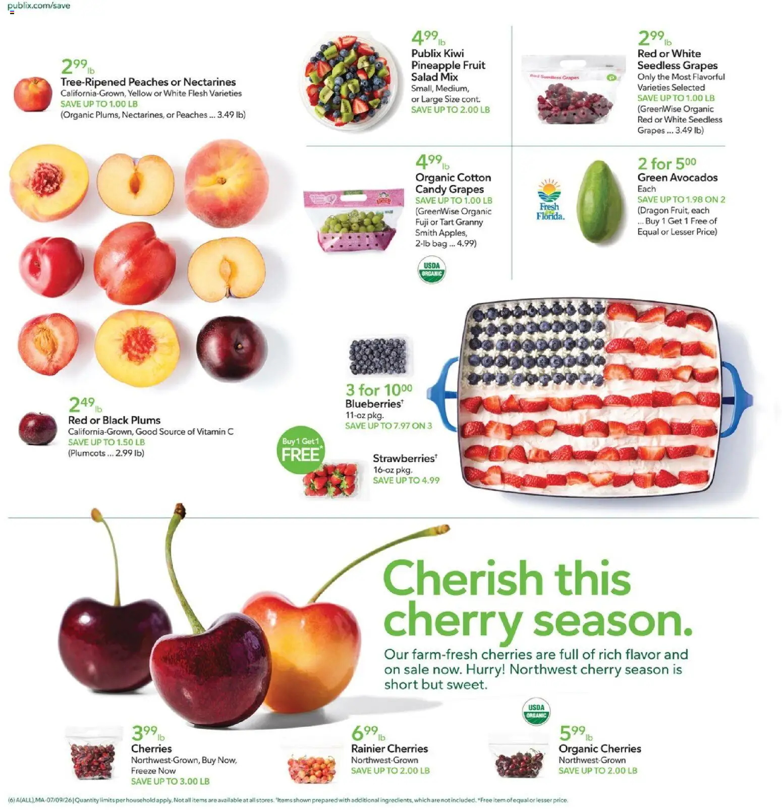 Publix Weekly Ad - valid from 07/08/2026 | Page: 6 | Products: Nectarines, Salad mix, Blueberries, Bag