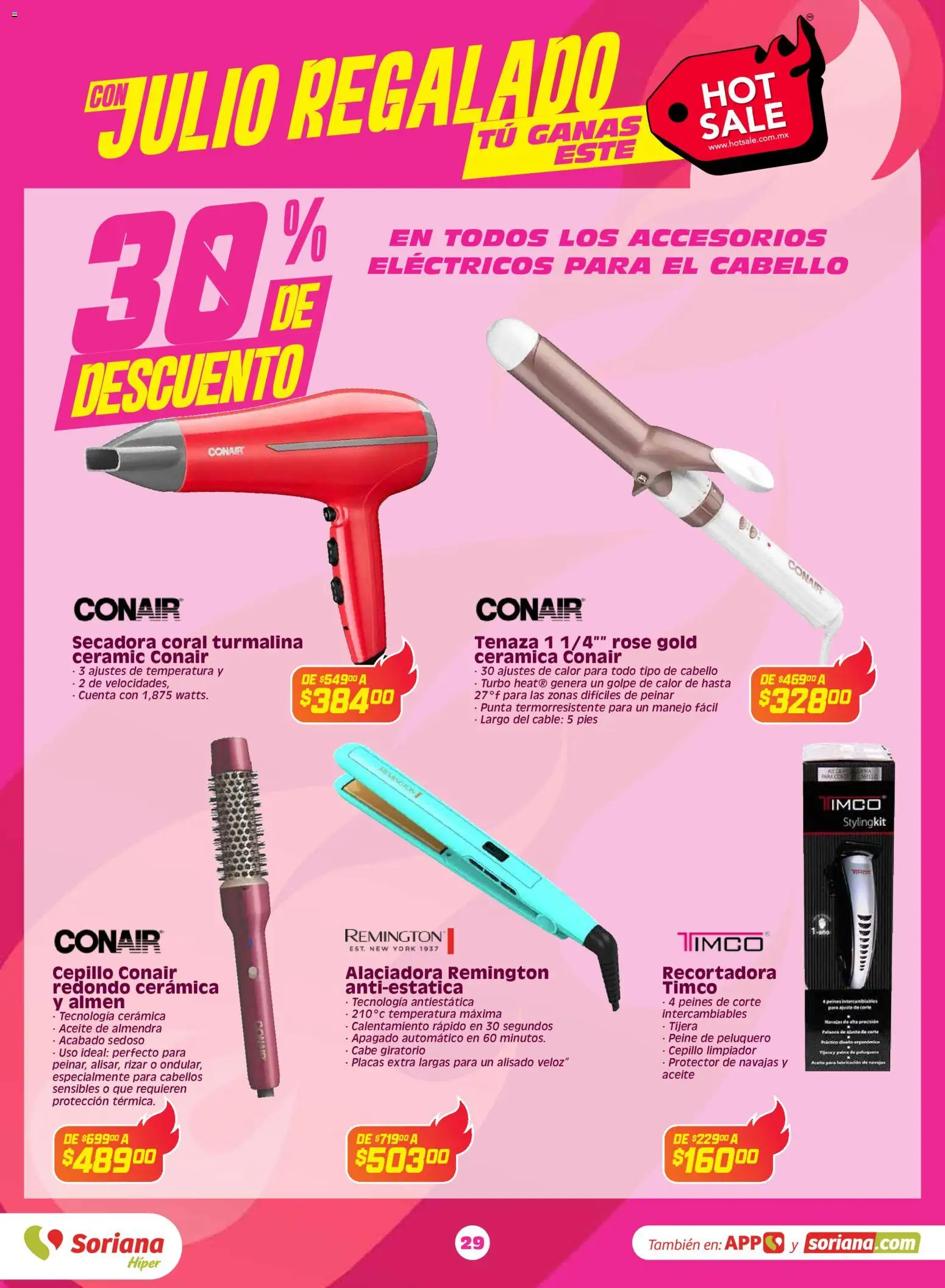 Nuevas ofertas de Soriana válidas en toda la República Mexicana desde el 25.05.2026. ¡Encuentra las mejores ofertas en Soriana Hot Sale Híper Nacional! | Página: 29 | Productos: Secadora, Tijera, Tenaza, Cable