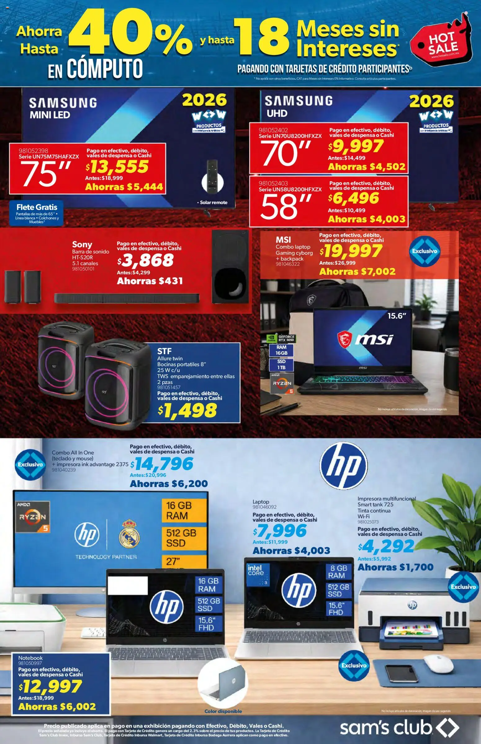 Nuevas ofertas de Sam's Club válidas en toda la República Mexicana desde el 25.05.2026. ¡Encuentra las mejores ofertas en Sam's Club Hot Sale! | Página: 4 | Productos: Pantallas, Notebook, Mouse, Impresora
