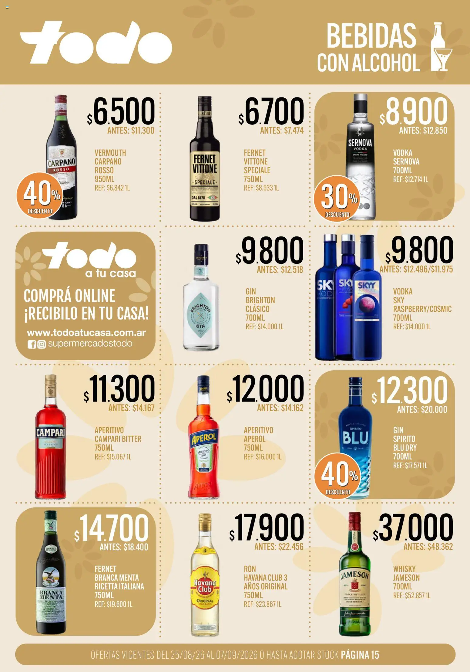 Supermercados TODO - Ofertas │ válido desde el 25/08/2026 | Página: 15 | Productos: Vodka, Whisky, Aperol, Havana