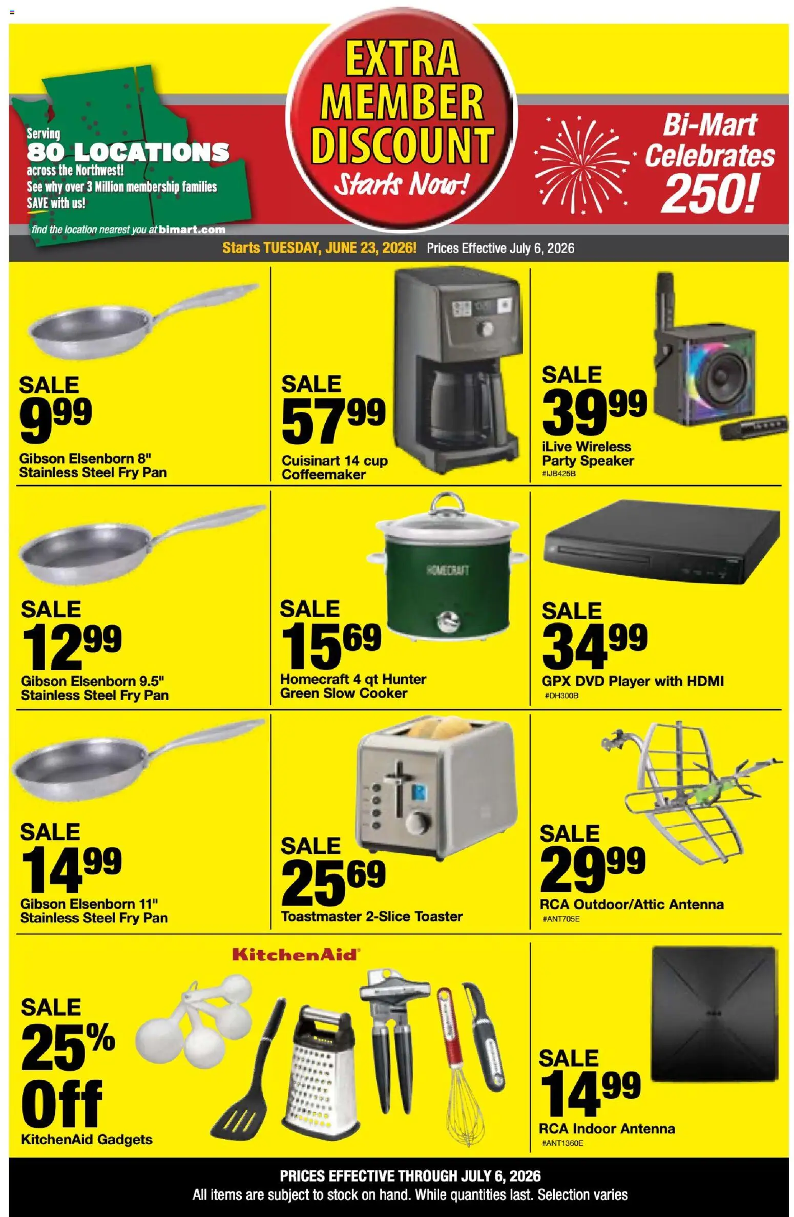 Bi-Mart Extra Member Discount - valid from 06/23/2026 | Page: 4 | Products: Cooker, Pan, Player, Speaker