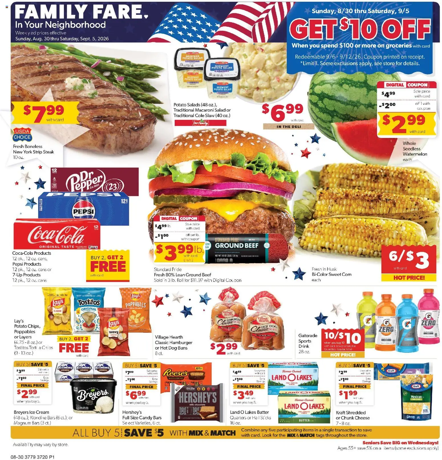 Family Fare Weekly Ad - NE - valid from 08/30/2026 | Page: 1 | Products: Potato salad, Cream, Watermelon, Sports drink