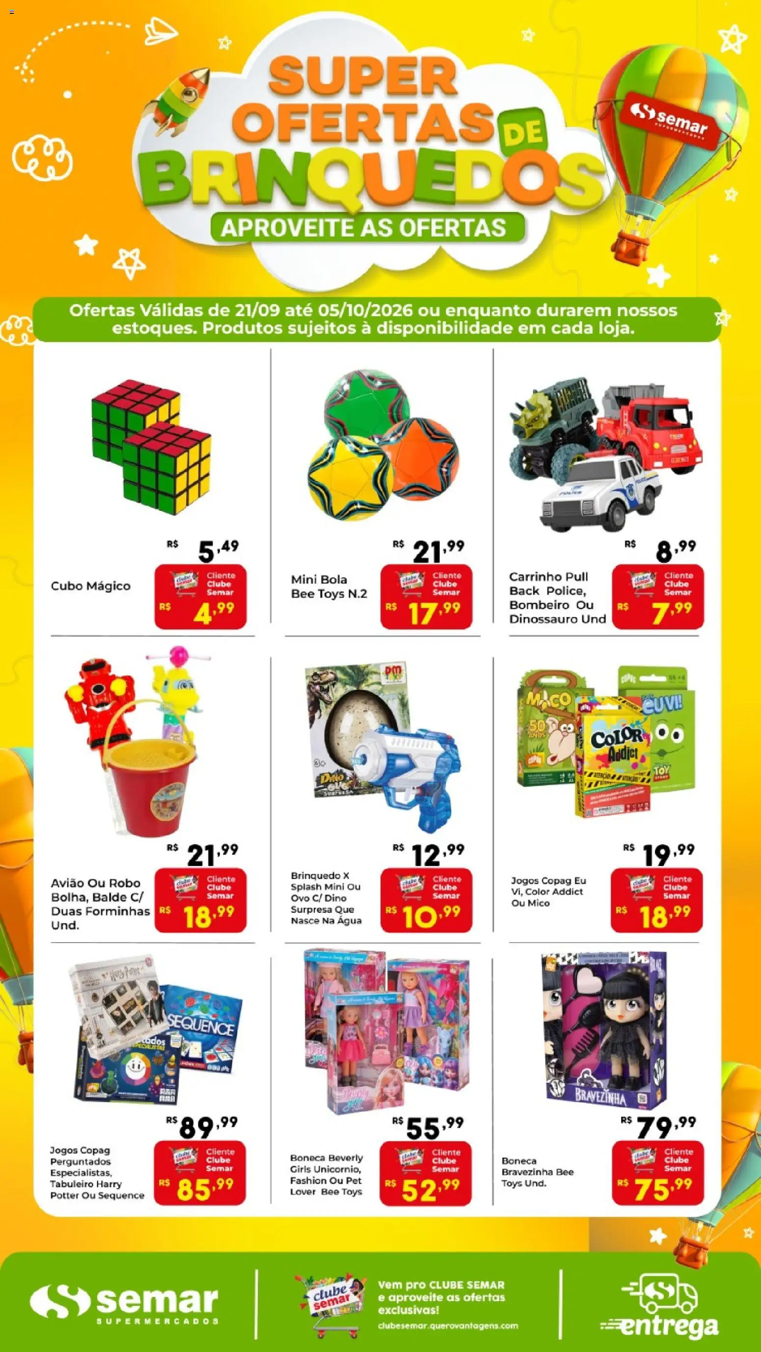 Semar Supermercado Folheto - válido de 21/09/2026 | Página: 1 | Produtos: Boneca, Carrinho, Água, Jogos