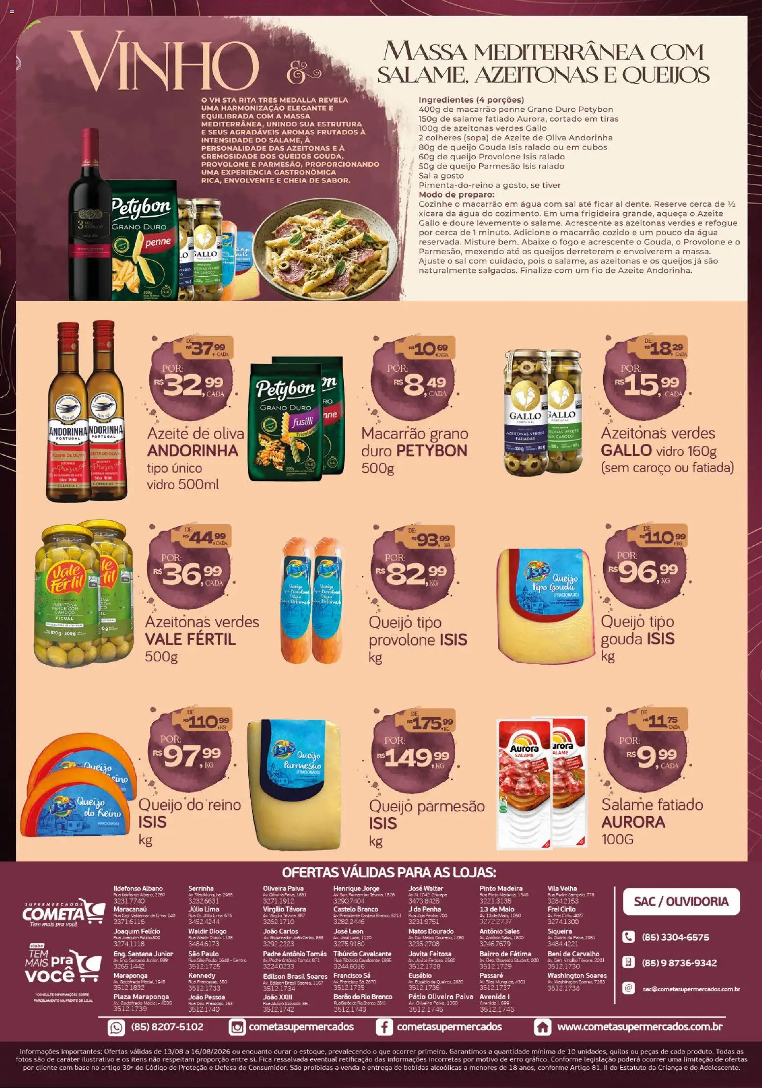 Cometa Supermercados Folheto - válido de 13/08/2026 | Página: 3 | Produtos: Queijo, Provolone, Água, Queijo parmesão