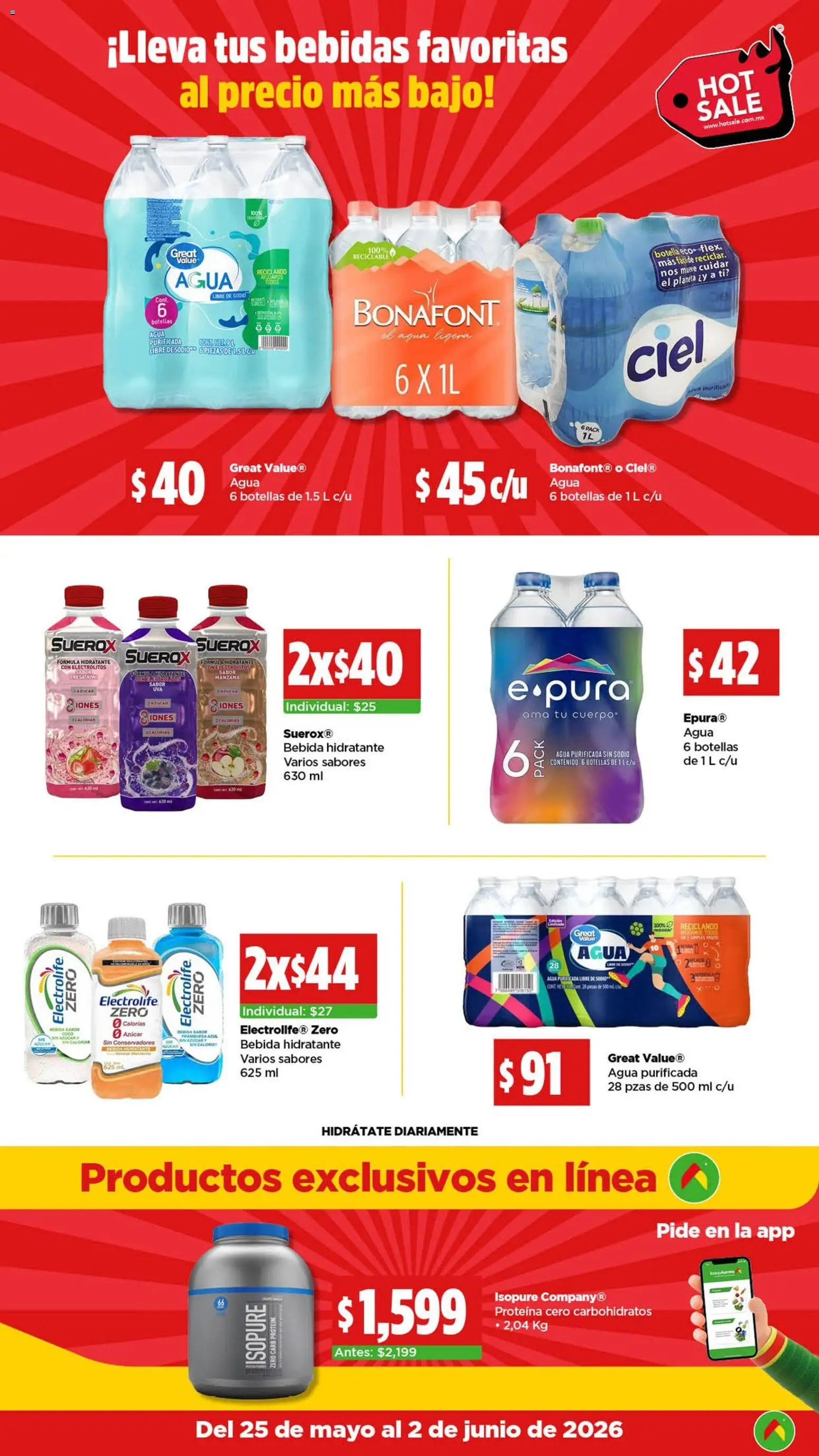 Nuevas ofertas de Bodega Aurrerá válidas en toda la República Mexicana desde el 25.05.2026. ¡Encuentra las mejores ofertas en Bodega Aurrerá Hot Sale! | Página: 6 | Productos: Fresa, Manzana, Agua, Botella
