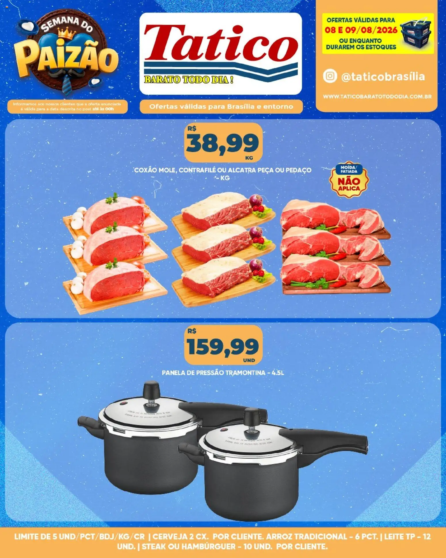 Tatico Folheto - válido de 08/08/2026 | Página: 13 | Produtos: Alcatra, Panela de pressão, Cerveja, Hambúrguer