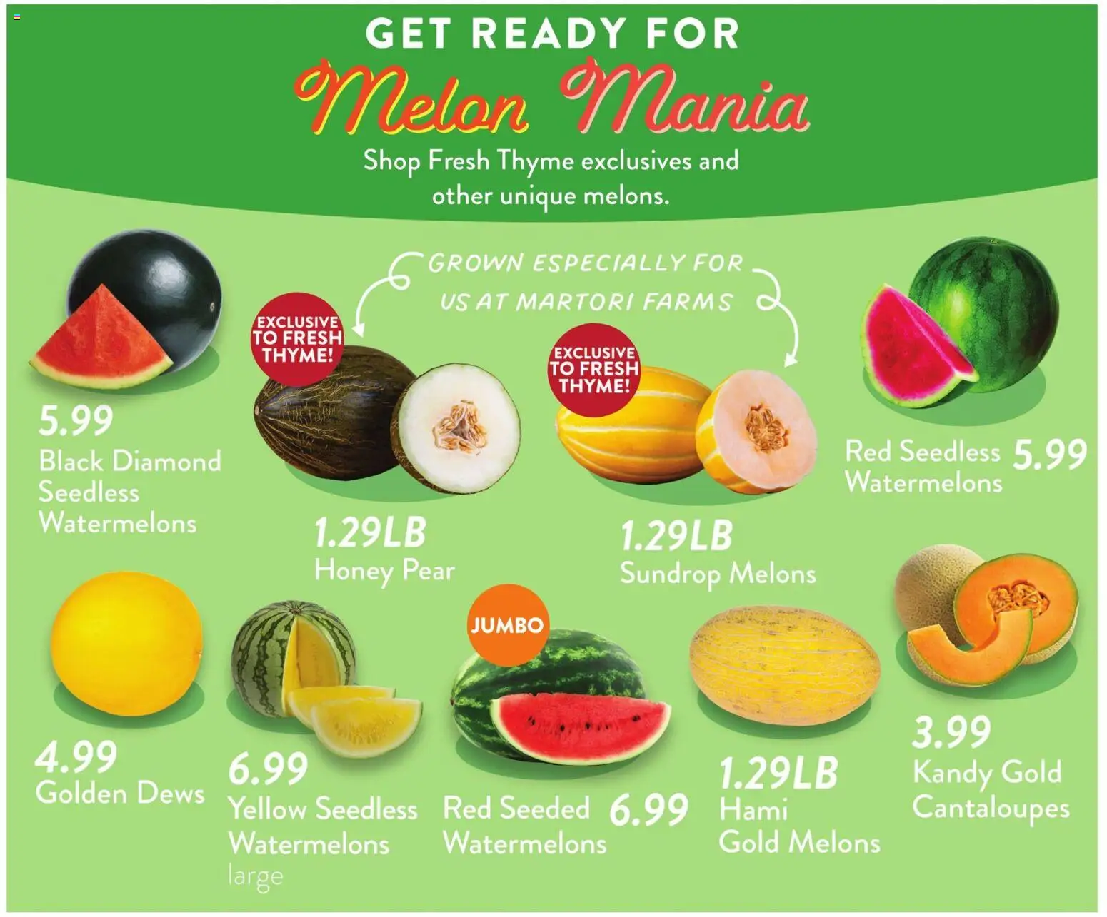 Fresh Thyme Weekly Ad - valid from 07/22/2026 | Page: 3 | Products: Cantaloupes, Pear, Melon