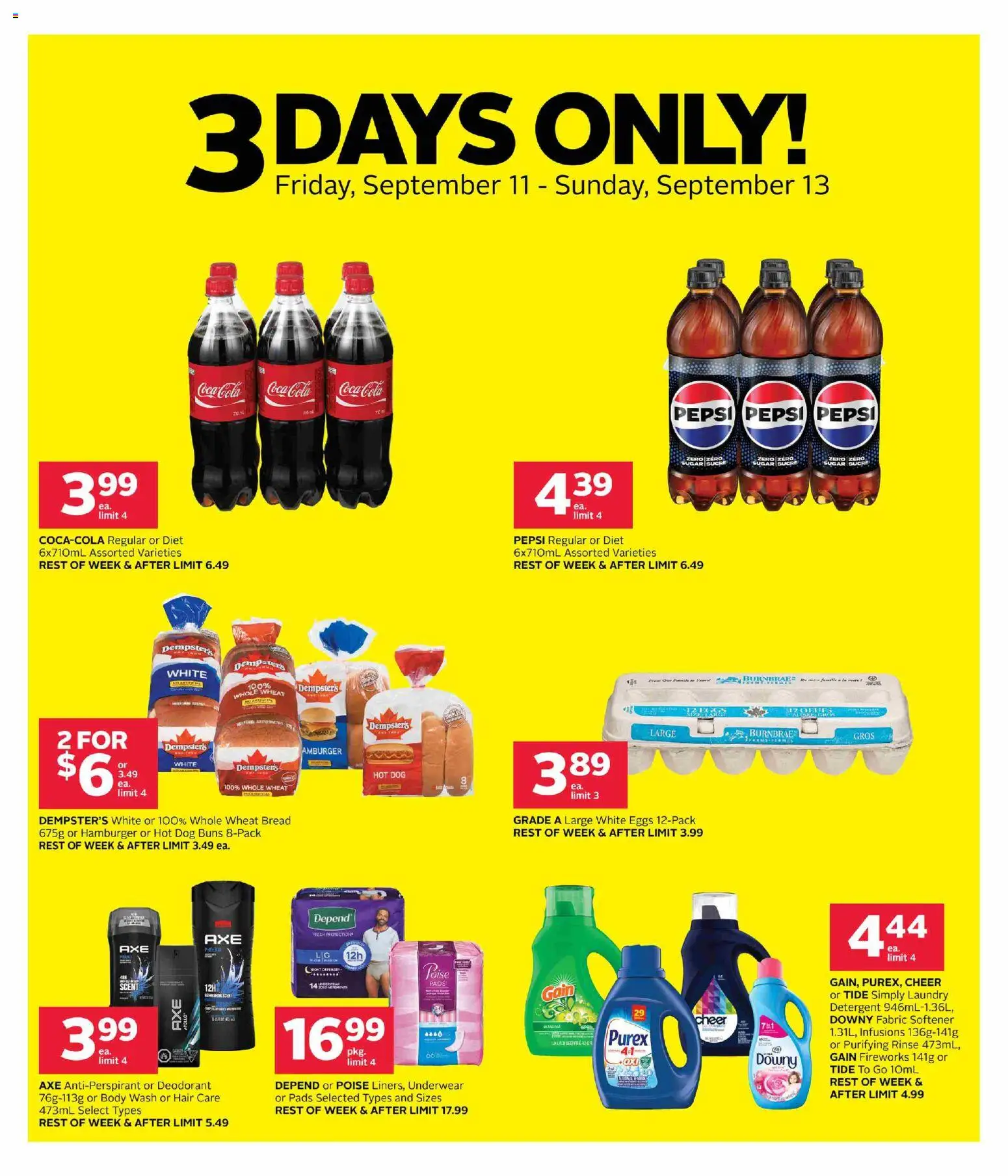 Rexall flyer valid from Sep 11, 2026 | Page: 2 | Products: Pepsi, Deodorant, Fabric softener, Underwear