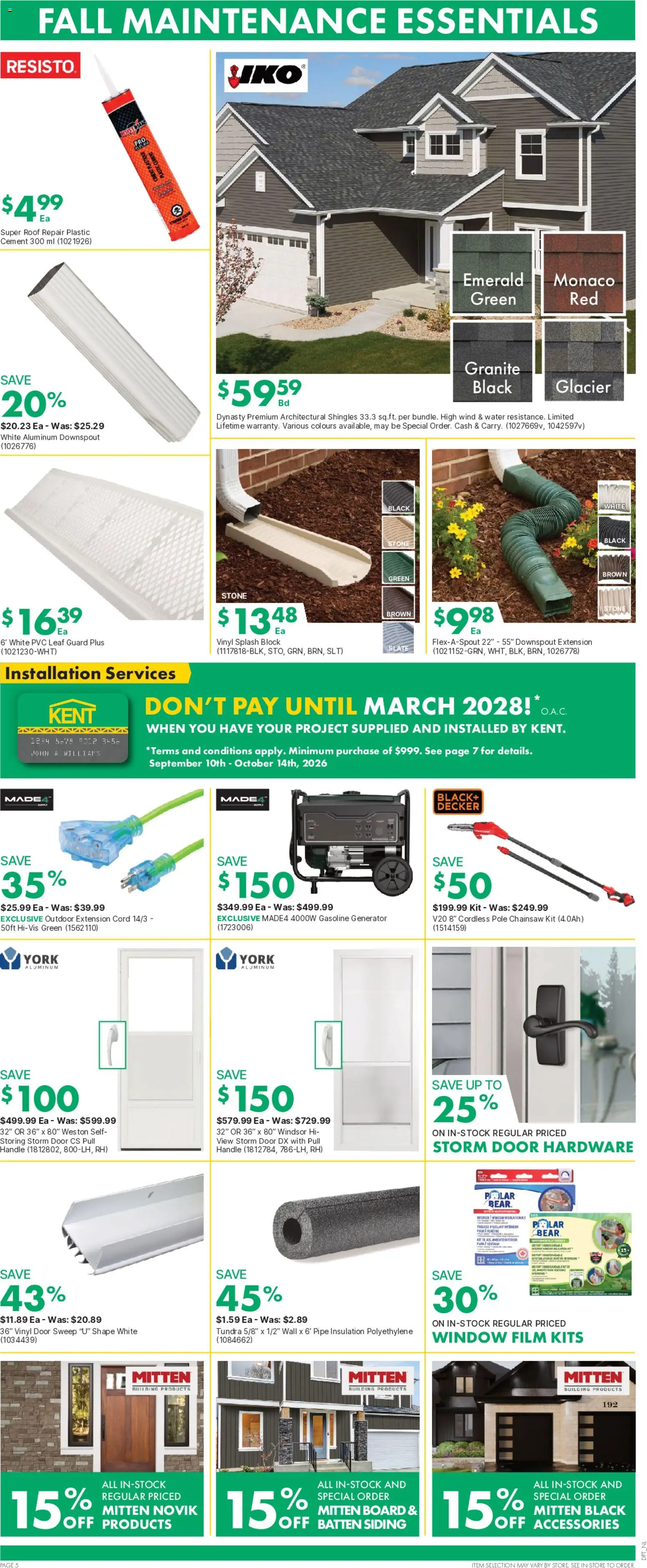 Kent flyer valid from Sep 10, 2026 | Page: 10 | Products: Water, Chainsaw, Cement, Door