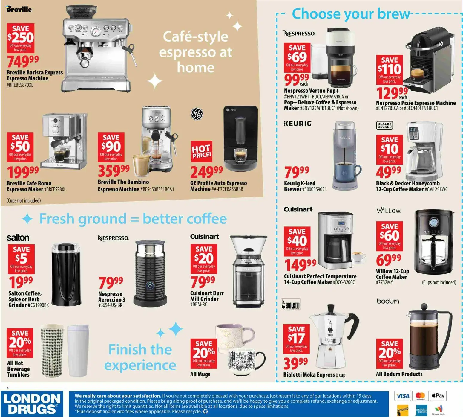 London Drugs flyer valid from Aug 14, 2026 | Page: 4 | Products: Coffee maker, Grinder, Coffee