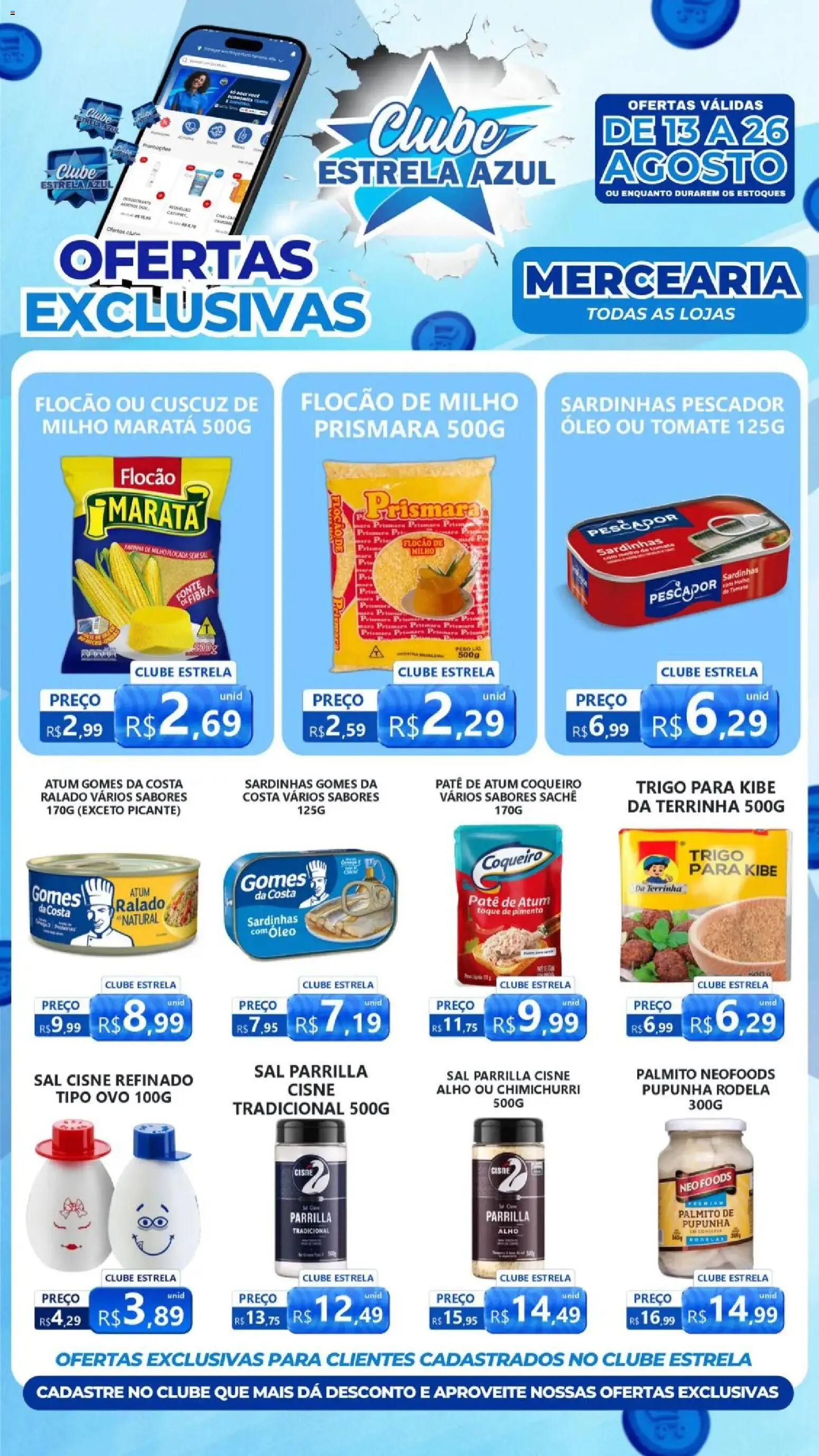 Estrela Azul Folheto - válido de 13/08/2026 | Página: 1 | Produtos: Alho, Tomate, Patê, Óleo