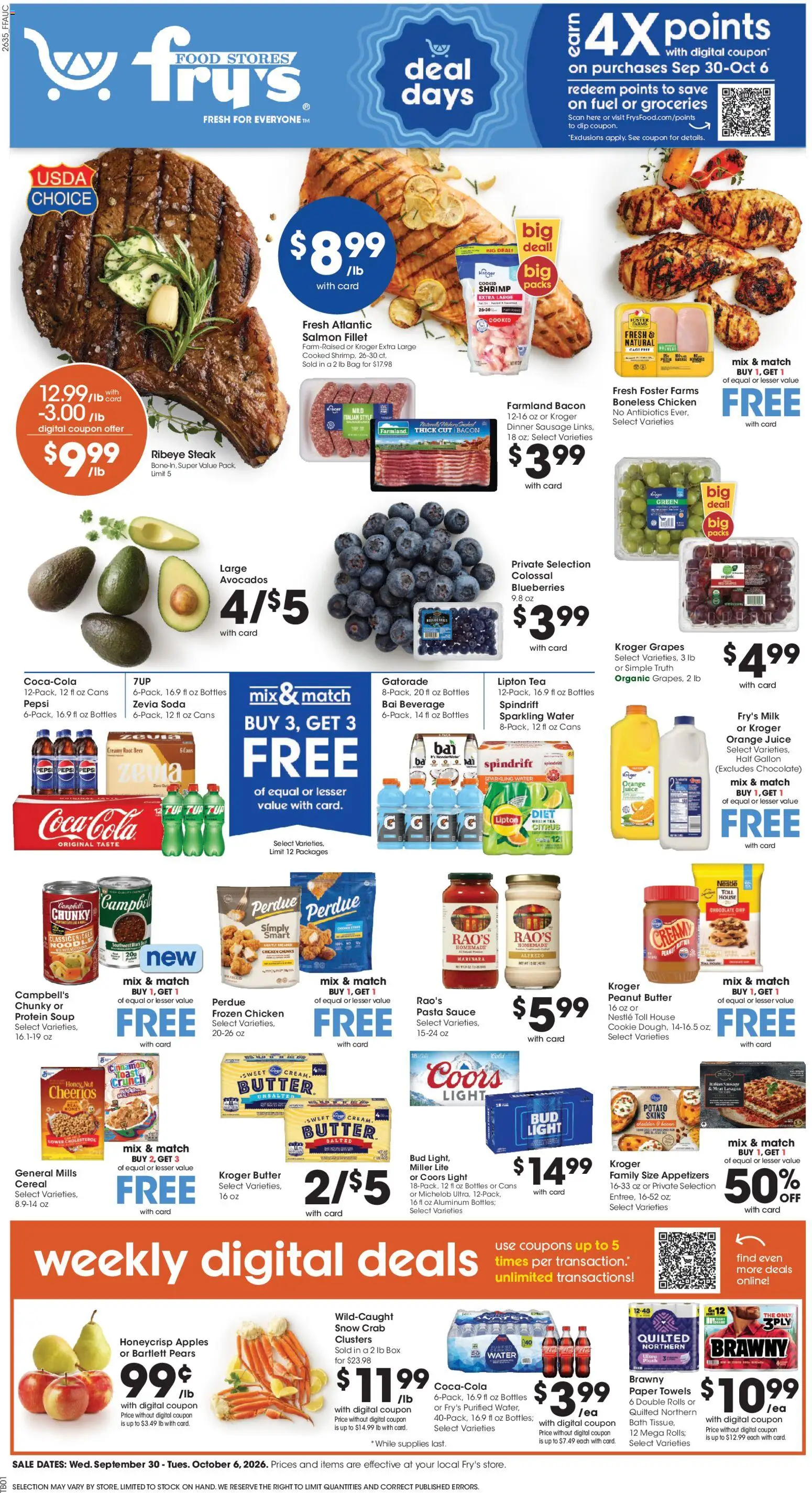 Fry's Food Weekly Ad - valid from 09/30/2026 | Page: 1 | Products: Green Tea, Milk, Butter, Peanut butter
