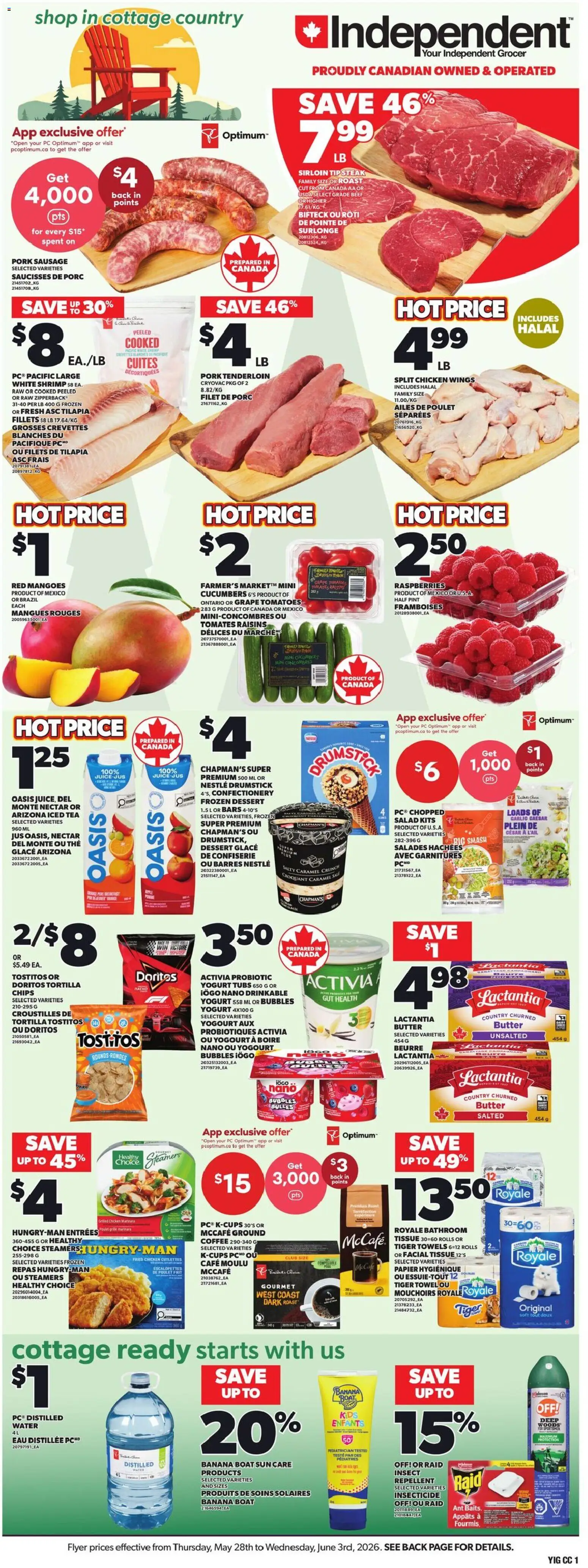 Independent Grocer flyer valid from 28.05.2026 | Page: 1 | Products: Tea, Chicken wings, PC, Coffee
