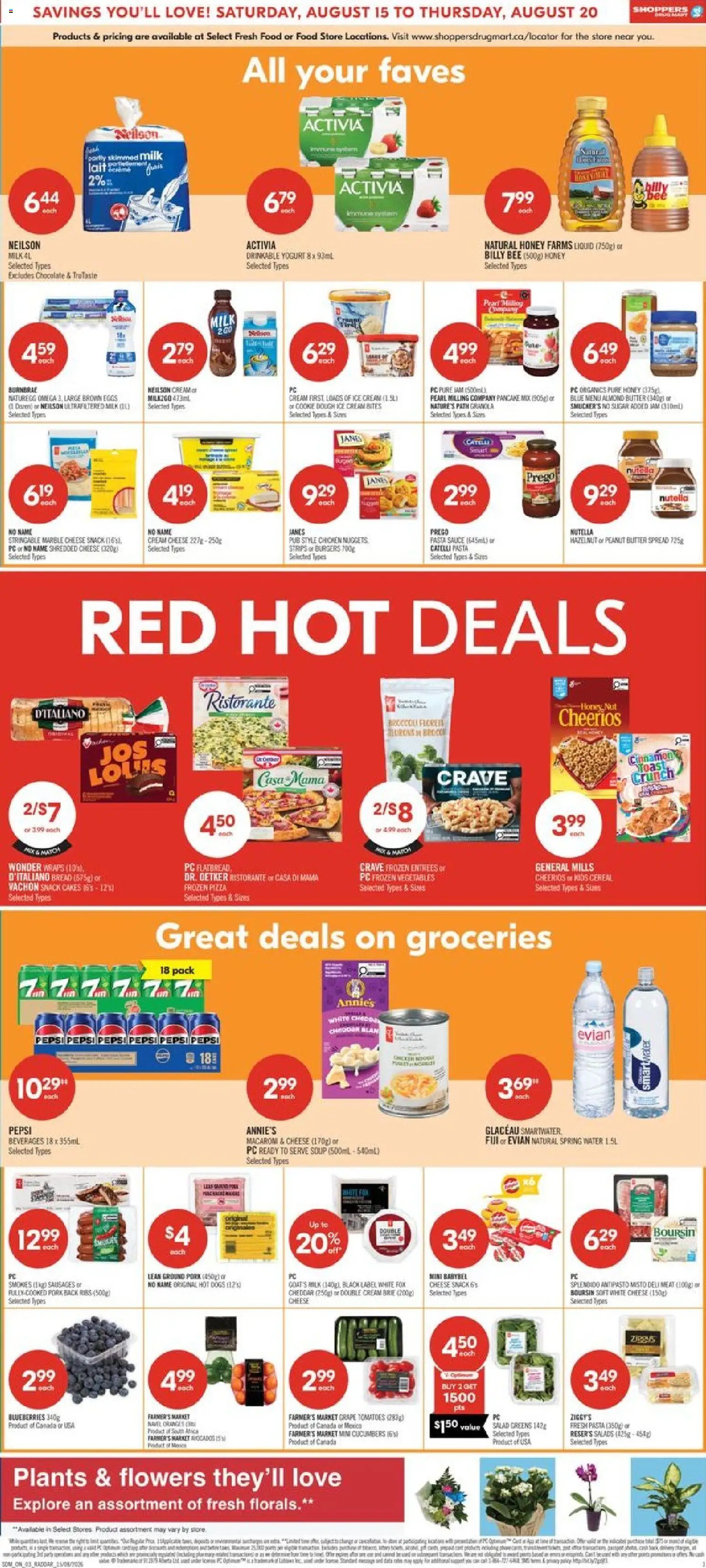 Shoppers flyer valid from Aug 14, 2026 | Page: 4 | Products: Salad, Cream cheese, Pepsi, Pizza