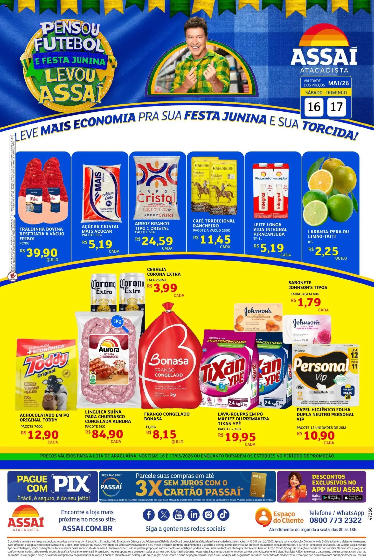 Assaí Atacadista Folheto - válido de 16.05.2026 | Página: 1 | Produtos: Achocolatado, Cálcio, Sabonete, Telefone