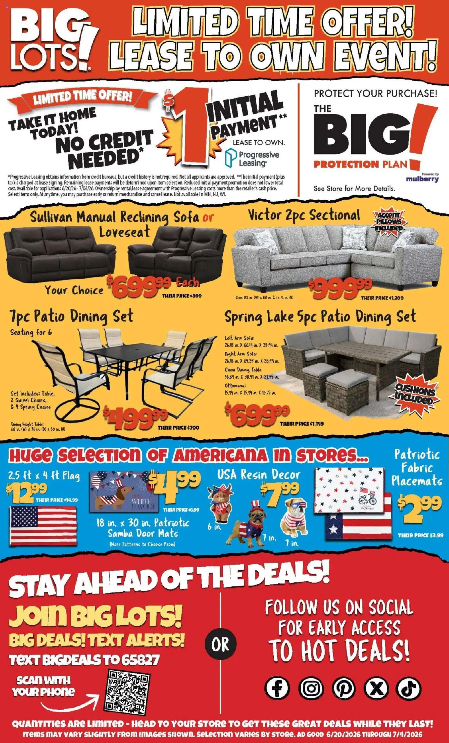 Big Lots Weekly Ad - valid from 06/20/2026 | Page: 1 | Products: Table, Loveseat, Sectional, Phone