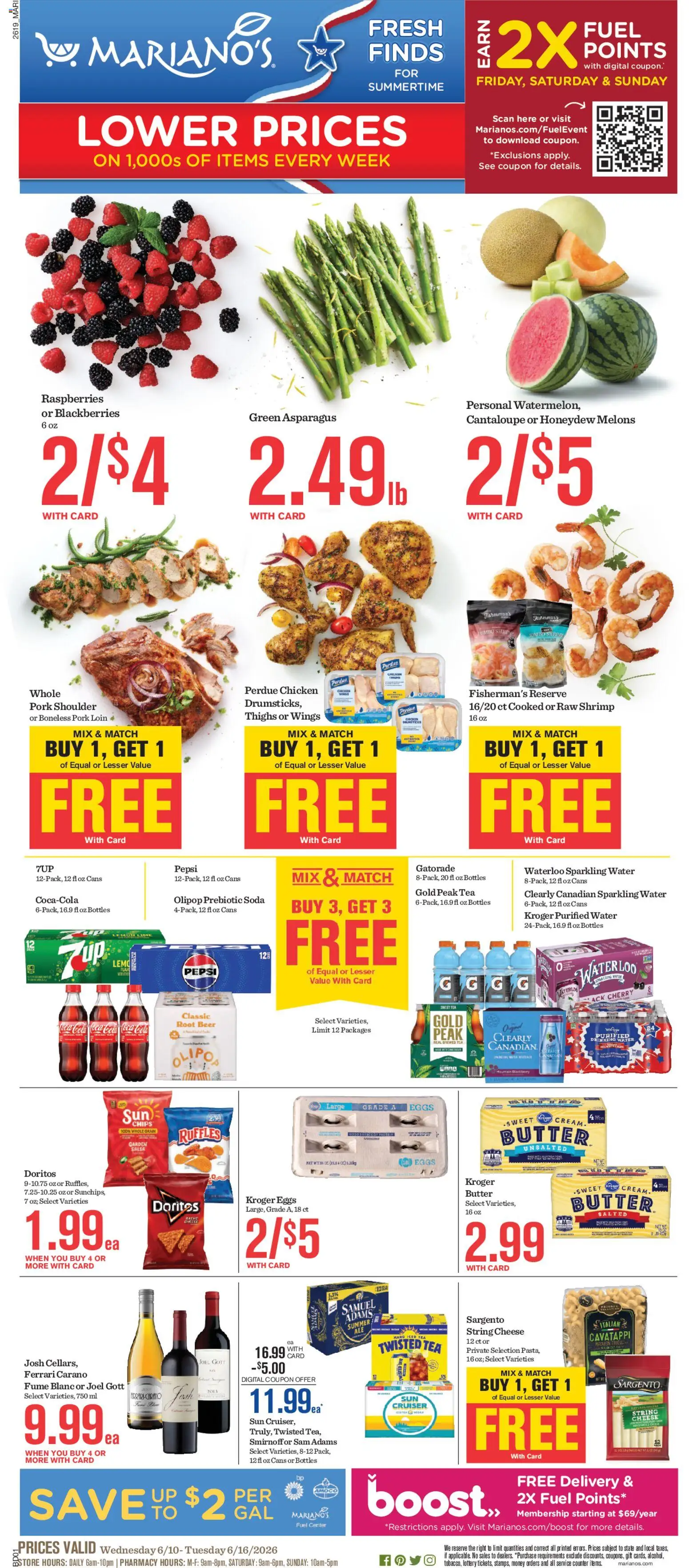 Mariano's Weekly Ad - valid from 10.06.2026 | Page: 1 | Products: Cheese, Eggs, Tea, Chips