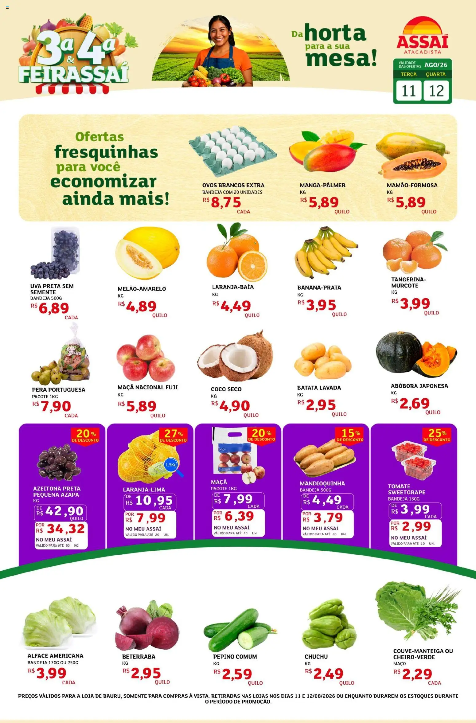 Assaí Atacadista Folheto - válido de 11/08/2026 | Página: 1 | Produtos: Beterraba, Mandioquinha, Alface americana, Ovos