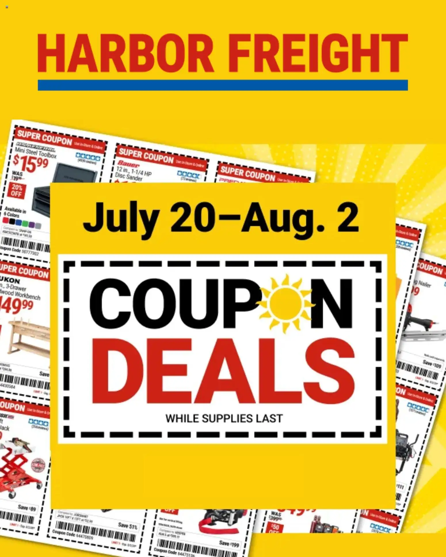 Harbor Freight Weekly Ad - valid from 07/20/2026 | Page: 1 | Products: Sander