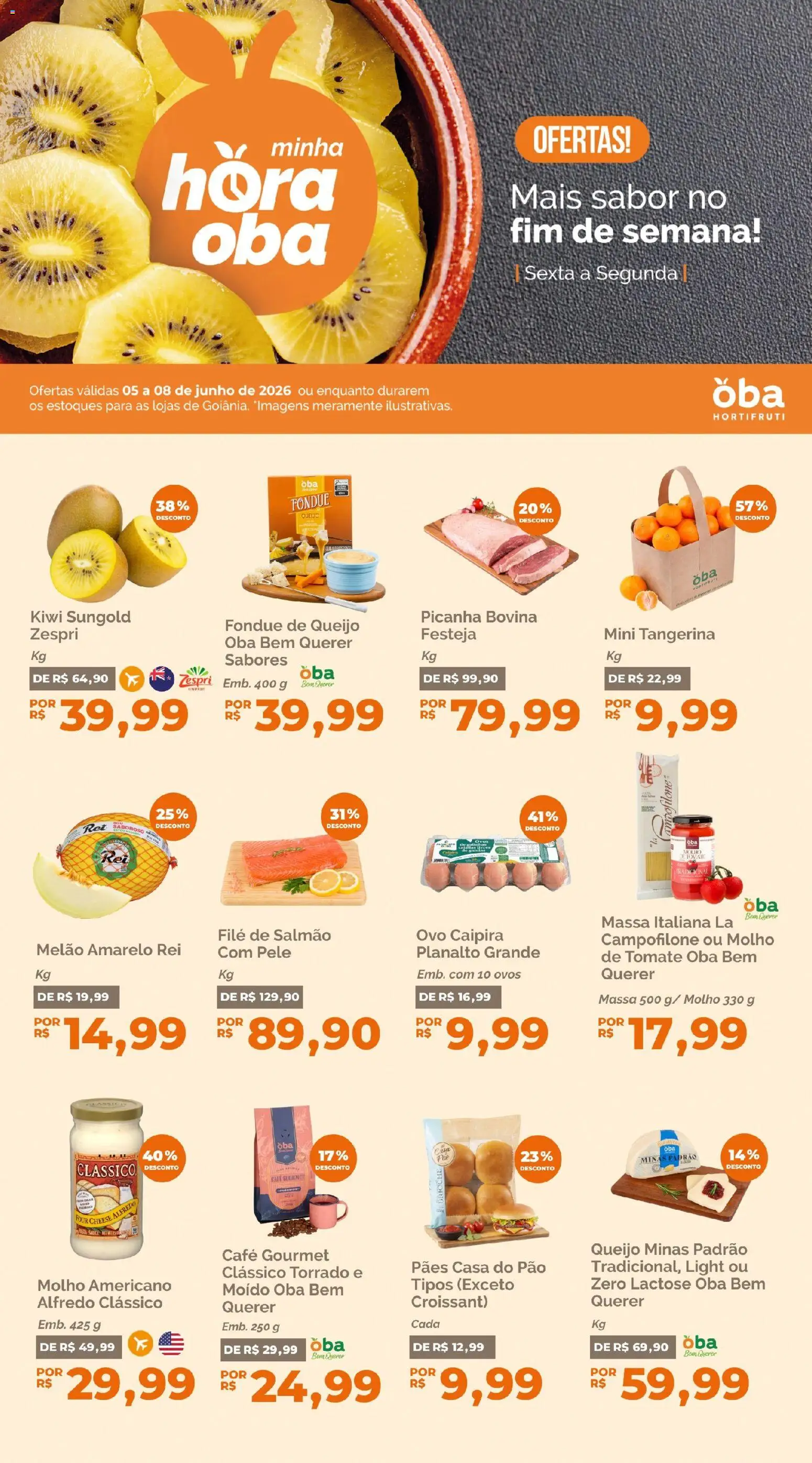 Oba Hortifruti Folheto - válido de 05.06.2026 | Página: 1 | Produtos: Melão, Salmão, Queijo, Ovos