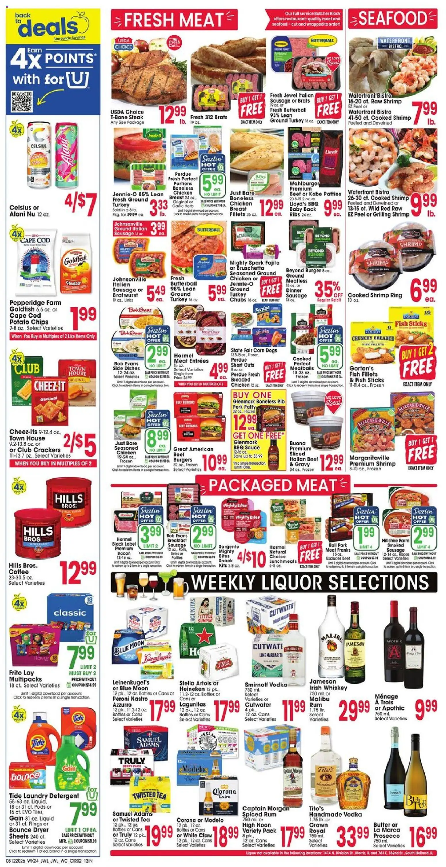 Jewel Osco Weekly Ad - valid from 08/12/2026 | Page: 2 | Products: Shrimp, Meat, Bacon, Garlic