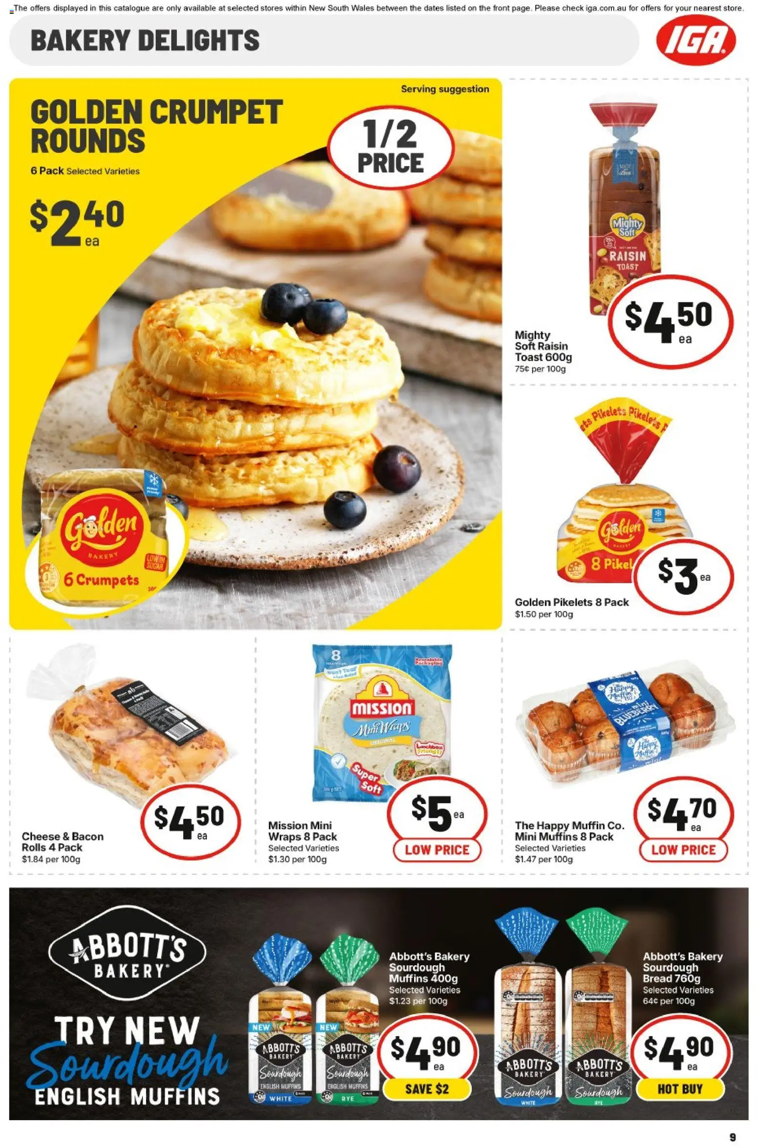 IGA catalogue - valid from 17.06.2026 | Page: 9 | Products: Bacon, Crumpets, Cheese, Bakery