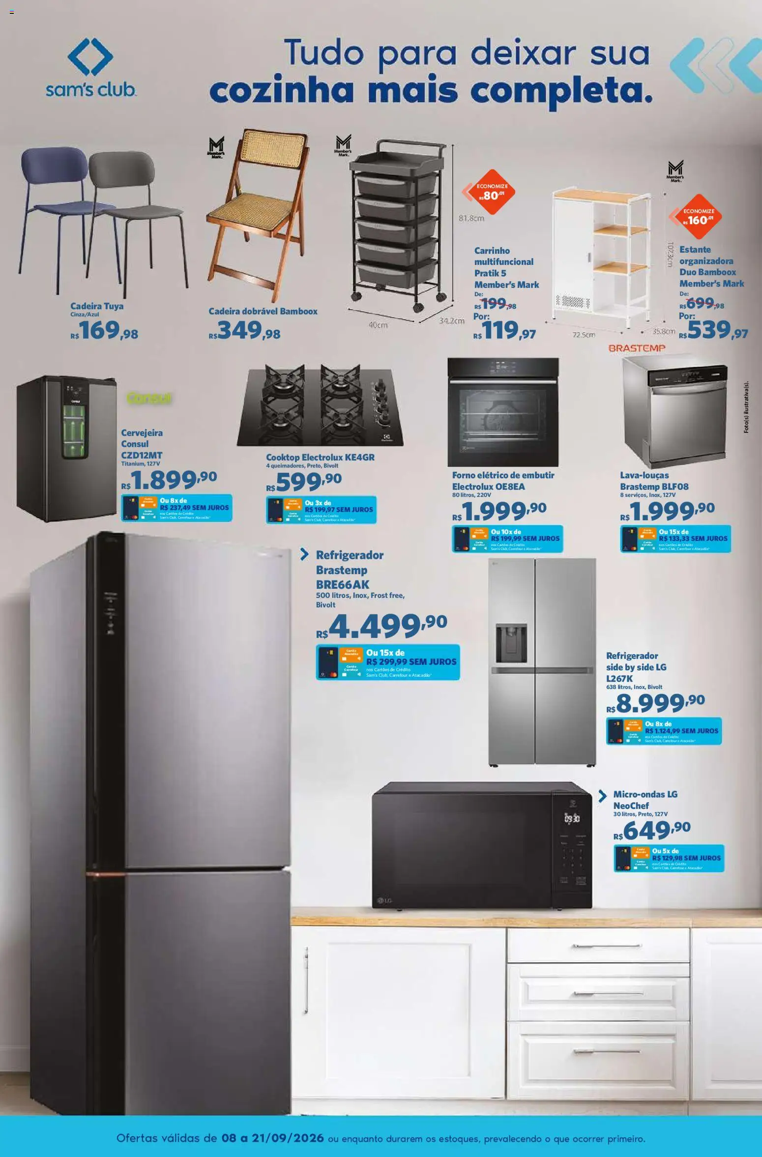 Sam's Club Folheto - válido de 08/09/2026 | Página: 3 | Produtos: Refrigerador, Forno elétrico, Cooktop, Cervejeira