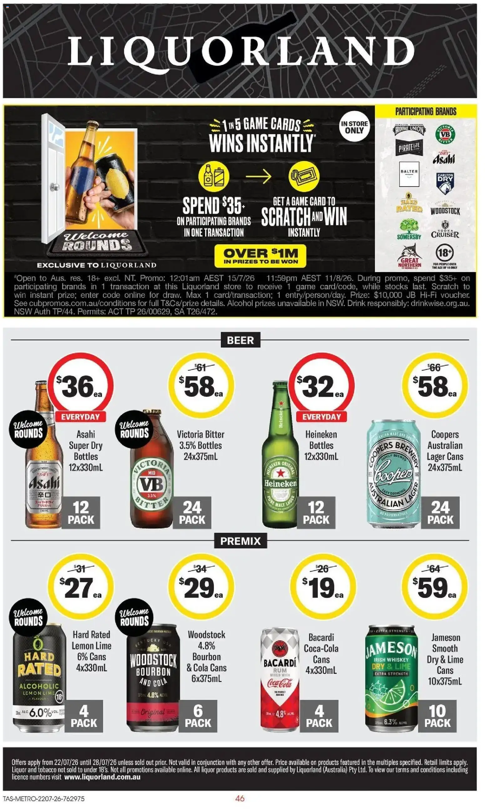 Coles catalogue - valid from 22/07/2026 | Page: 46 | Products: Beer, Bourbon, Coca Cola, Lemon
