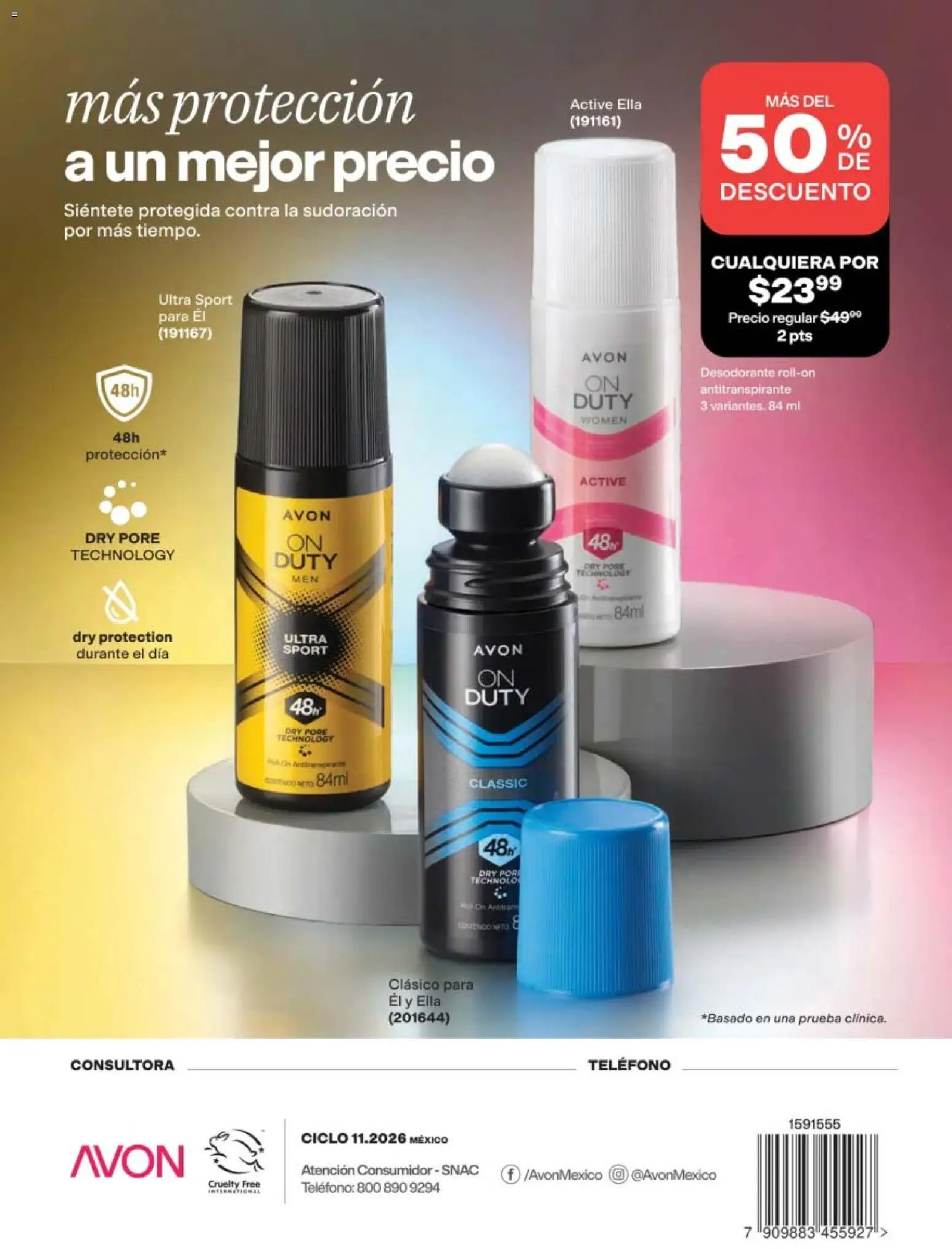Nuevas ofertas de AVON válidas en toda la República Mexicana desde el 10/07/2026. ¡Encuentra las mejores ofertas en AVON campaña 11 2026! | Página: 164 | Productos: Desodorante, Antitranspirante, Teléfono