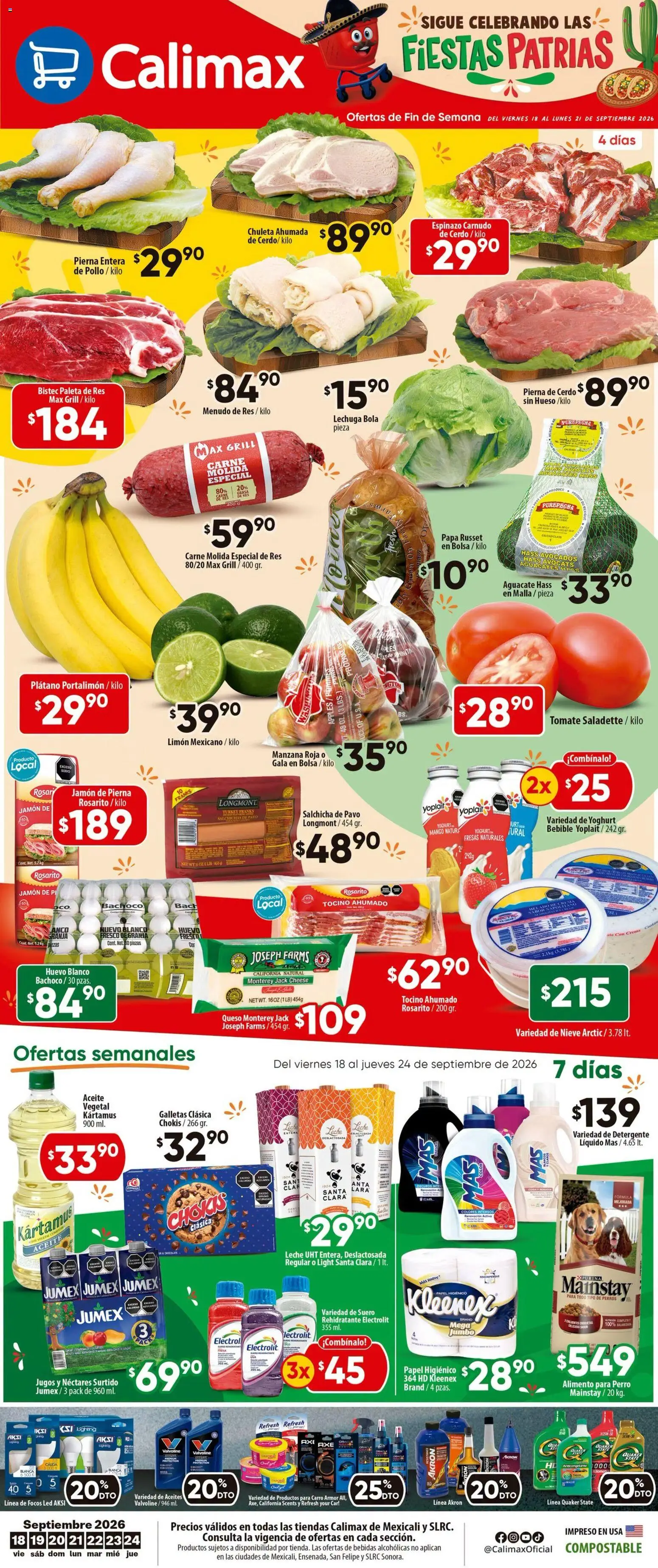 Nuevas ofertas de Calimax válidas en toda la República Mexicana desde el 18/09/2026. ¡Encuentra las mejores ofertas en Calimax folleto Mexicali y SLRC! | Página: 1 | Productos: Detergente, Salchicha, Galletas, Papel higiénico