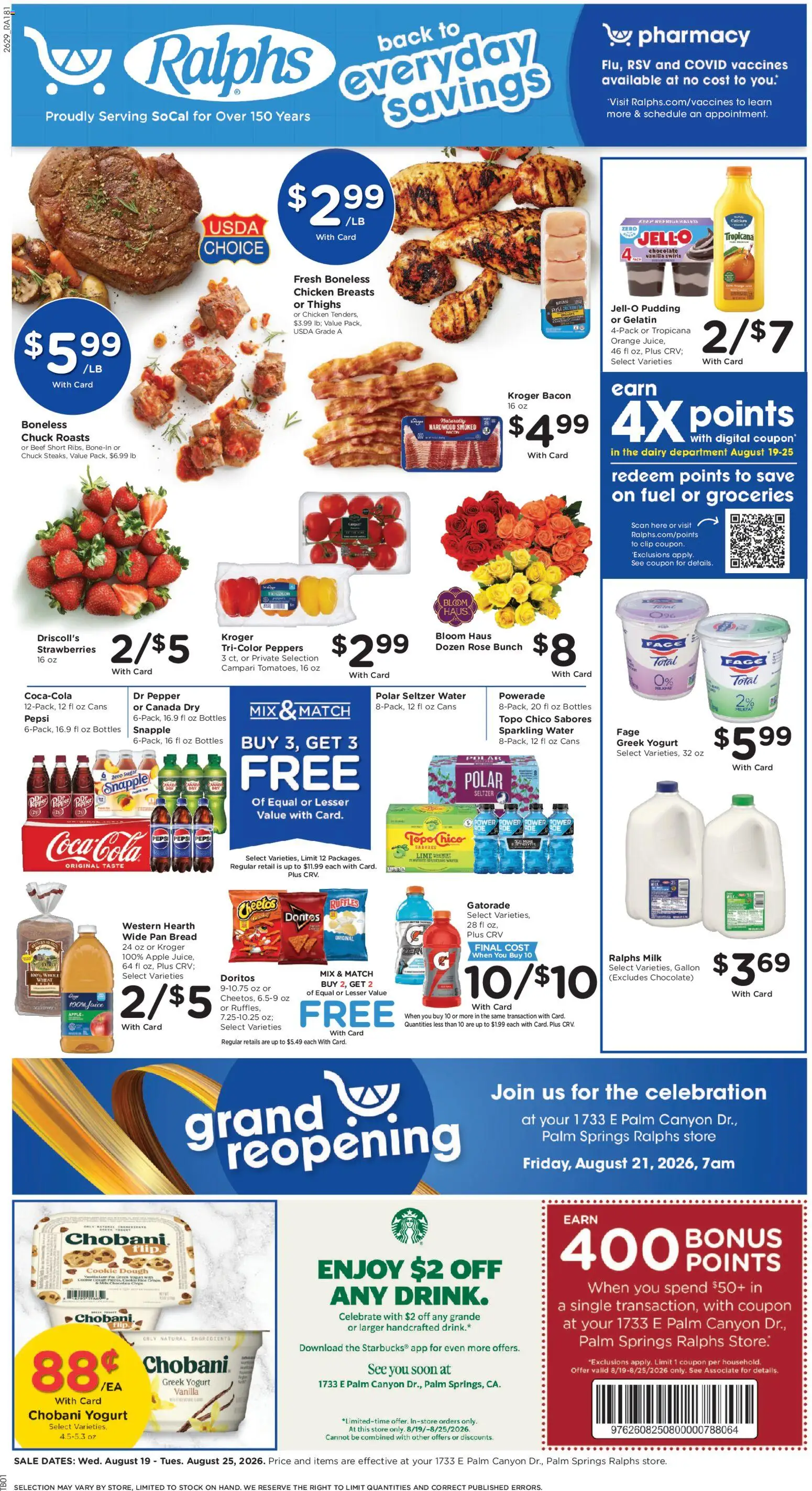 Ralphs Weekly Ad - valid from 08/19/2026 | Page: 1 | Products: Clip, Chicken, Pepsi, Vanilla