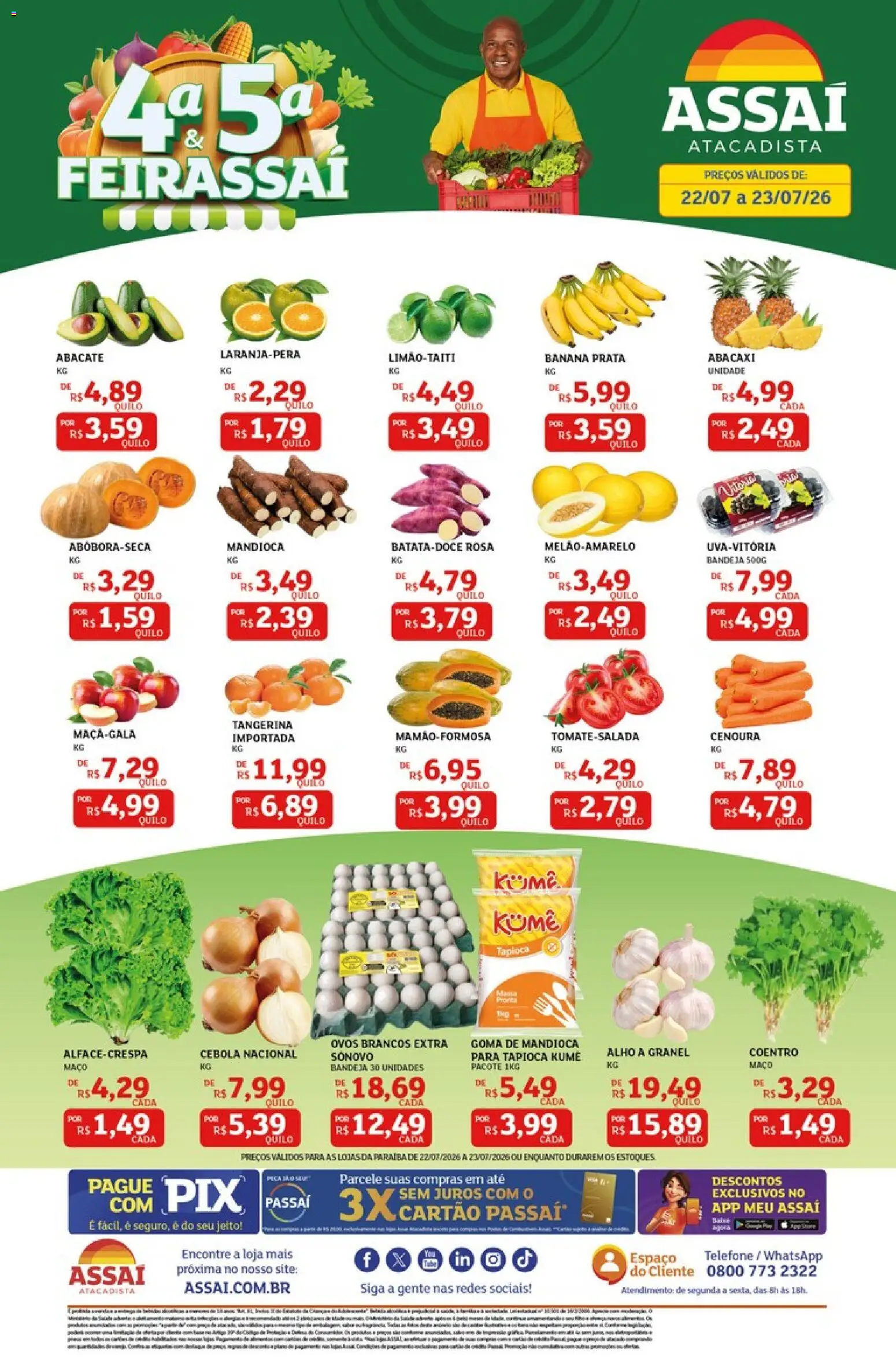Assaí Atacadista Folheto - válido de 22/07/2026 | Página: 1 | Produtos: Cebola, Mandioca, Tapioca, Abacaxi