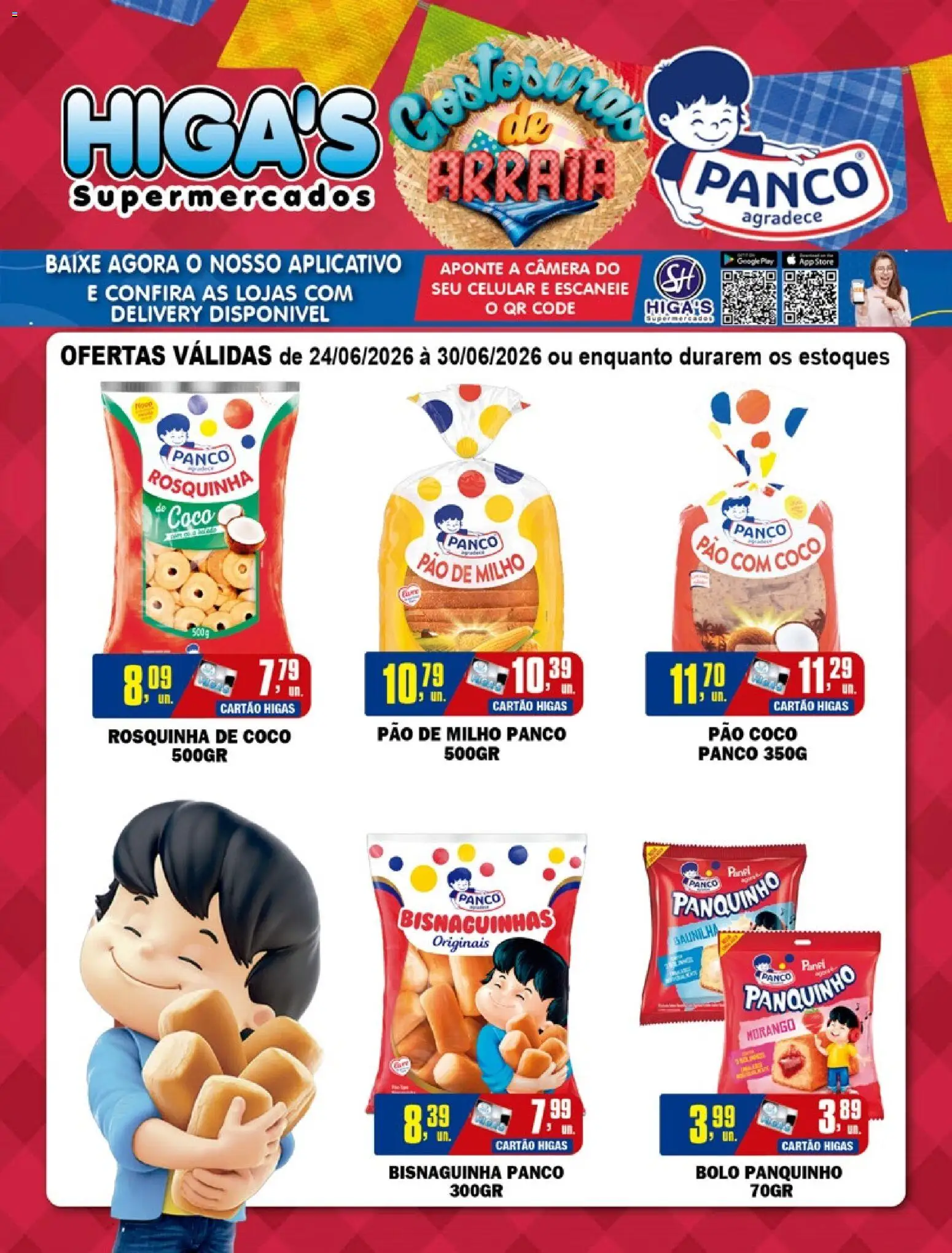 Higa's Supermercado Folheto - válido de 24/06/2026 | Página: 1 | Produtos: Coco, Celular, Pão, Rosquinha