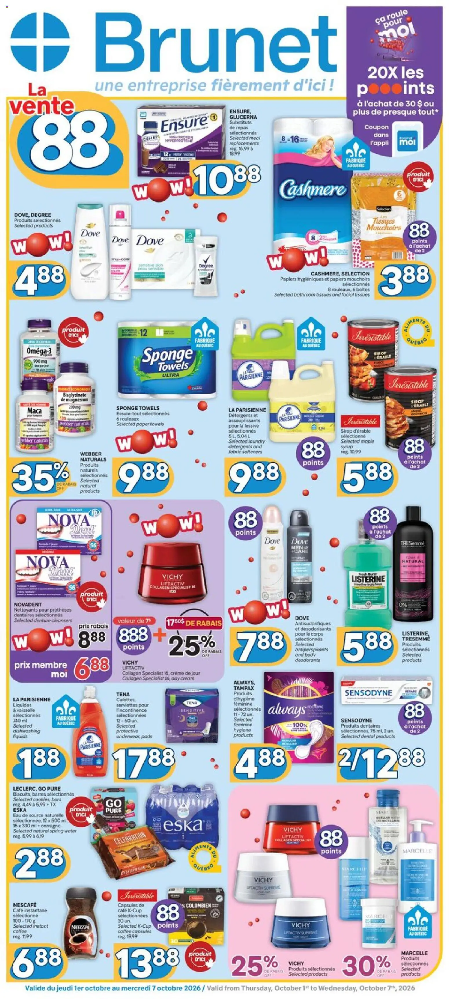 Brunet flyer valid from Oct 1, 2026 | Page: 1 | Products: Cream, Water, Tissues, Protein