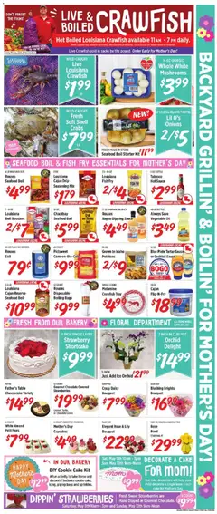 Preview of Rouses weekly ads valid from 06.05.2026 | Page: 3 | Products: Mushrooms, Fish, Potatoes, Cheesecake