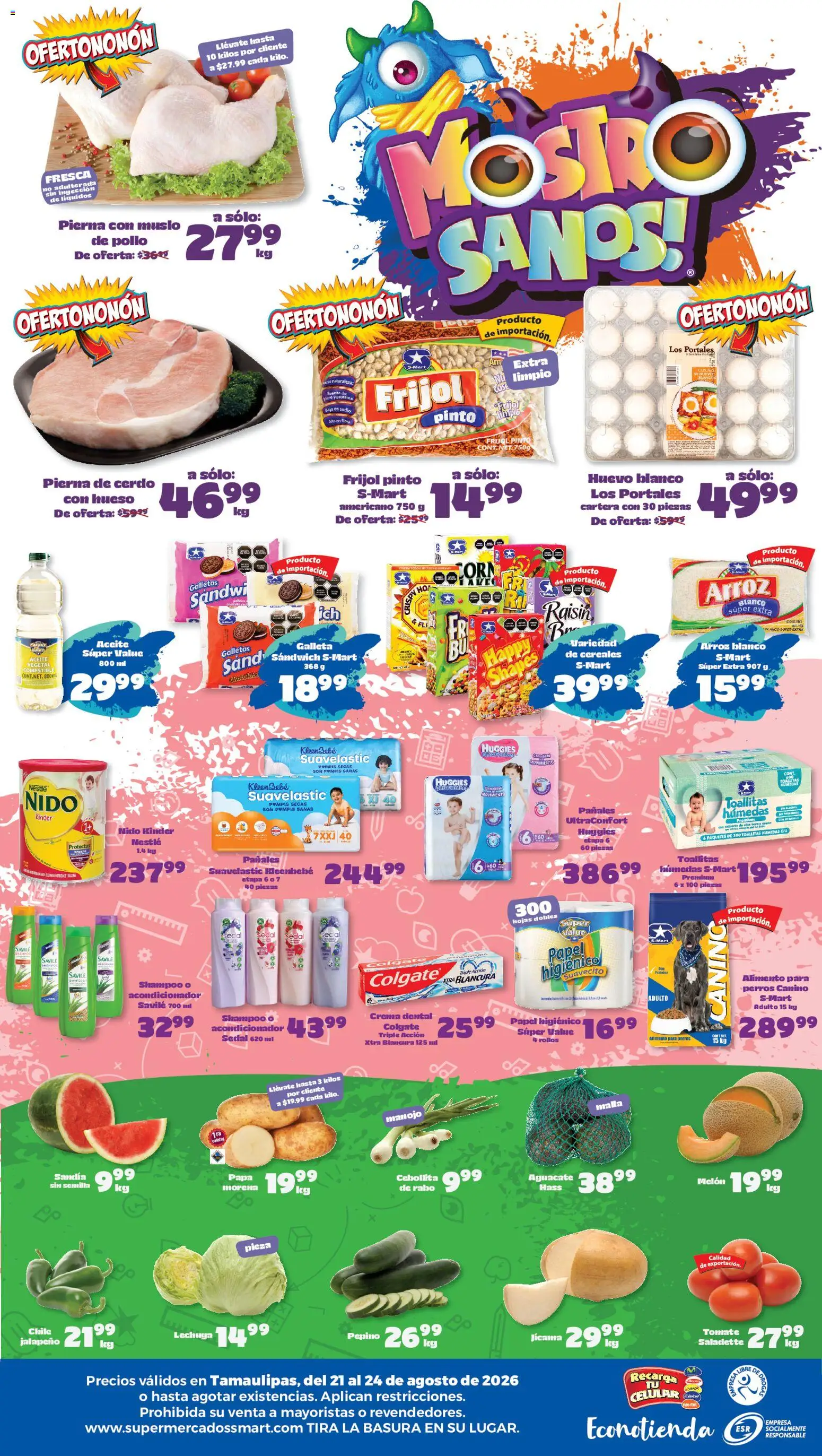 Nuevas ofertas de S-Mart válidas en toda la República Mexicana desde el 21/08/2026. ¡Encuentra las mejores ofertas en S-Mart folleto Nuevo Laredo! | Página: 2 | Productos: Papa, Chile, Melón, Chocolate