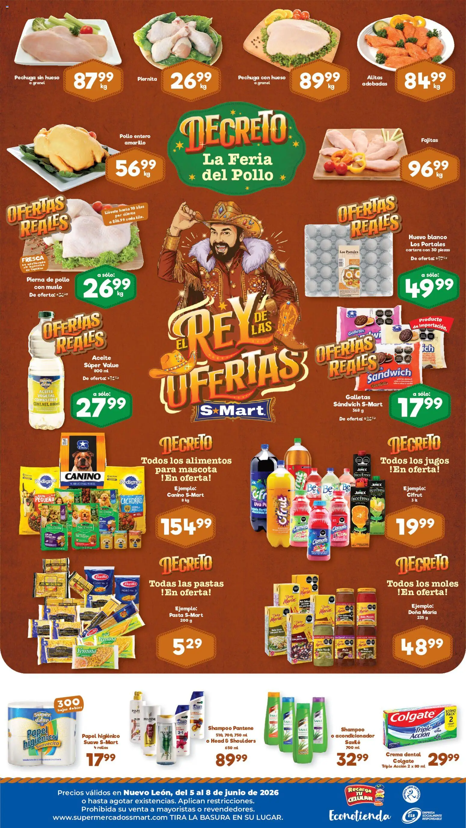 Nuevas ofertas de S-Mart válidas en toda la República Mexicana desde el 05.06.2026. ¡Encuentra las mejores ofertas en S-Mart folleto Monterrey! | Página: 2 | Productos: Pollo, Aceite, Pasta, Galletas