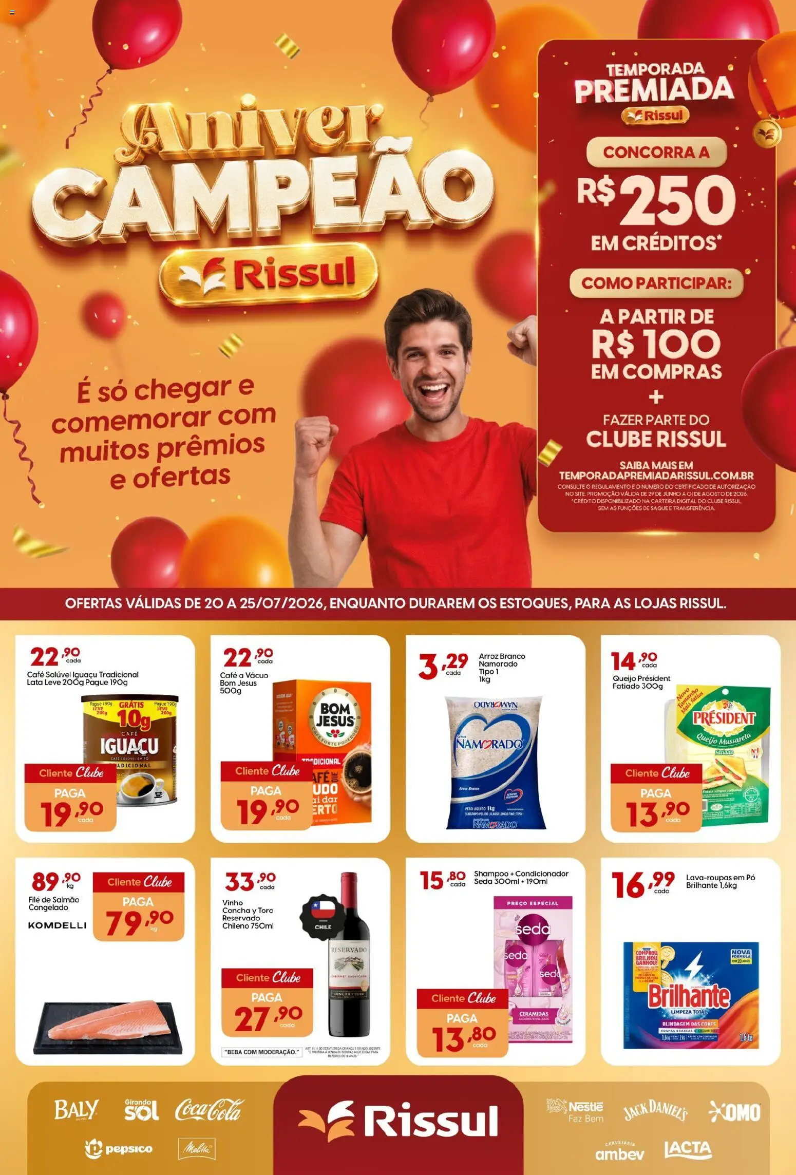 Rissul Folheto - válido de 20/07/2026 | Página: 1 | Produtos: Salmão, Condicionador, Saquê, Café solúvel