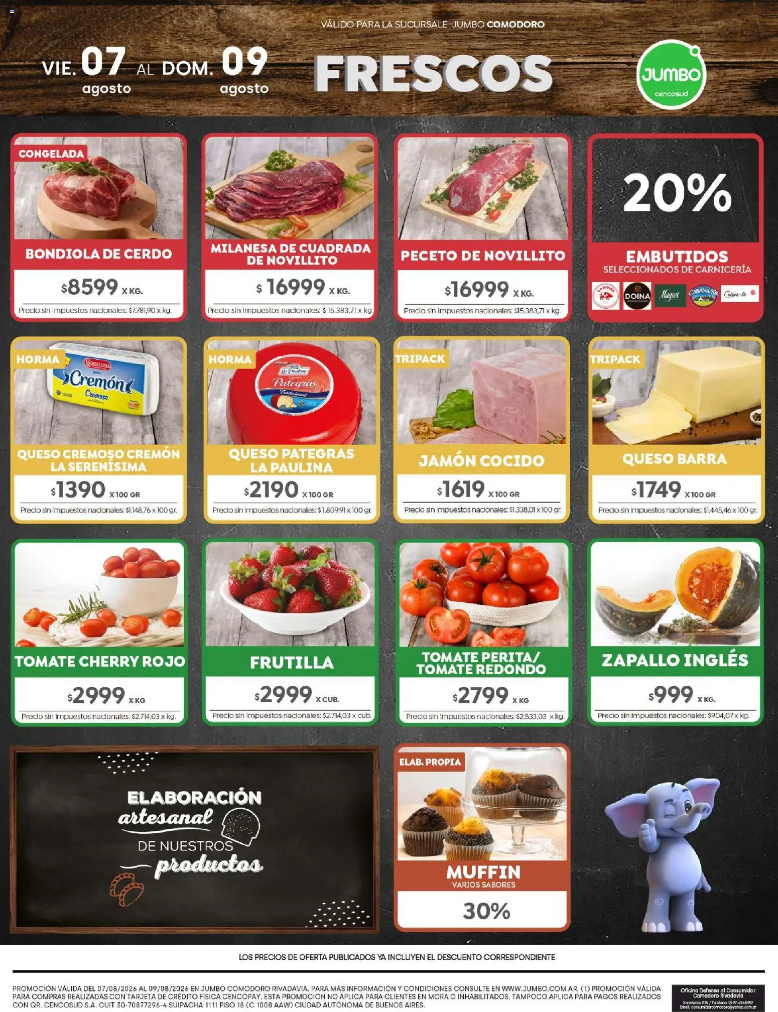 Jumbo - Ofertas Comodoro │ válido desde el 07/08/2026 | Página: 8 | Productos: Bondiola de cerdo, Queso, Jamón, Cerdo