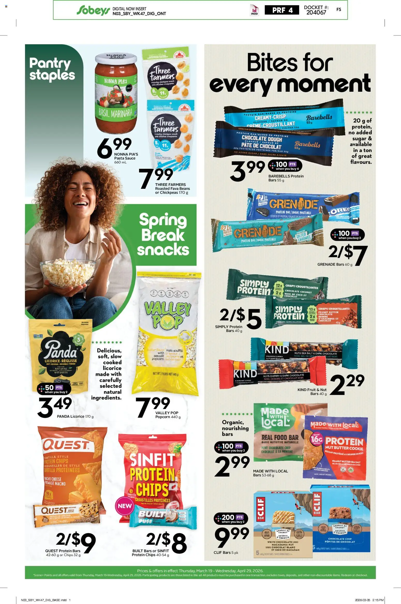 Sobeys flyer valid from 19.03.2026 | Page: 3 | Products: Chips, Nuts, Butter, Cheese