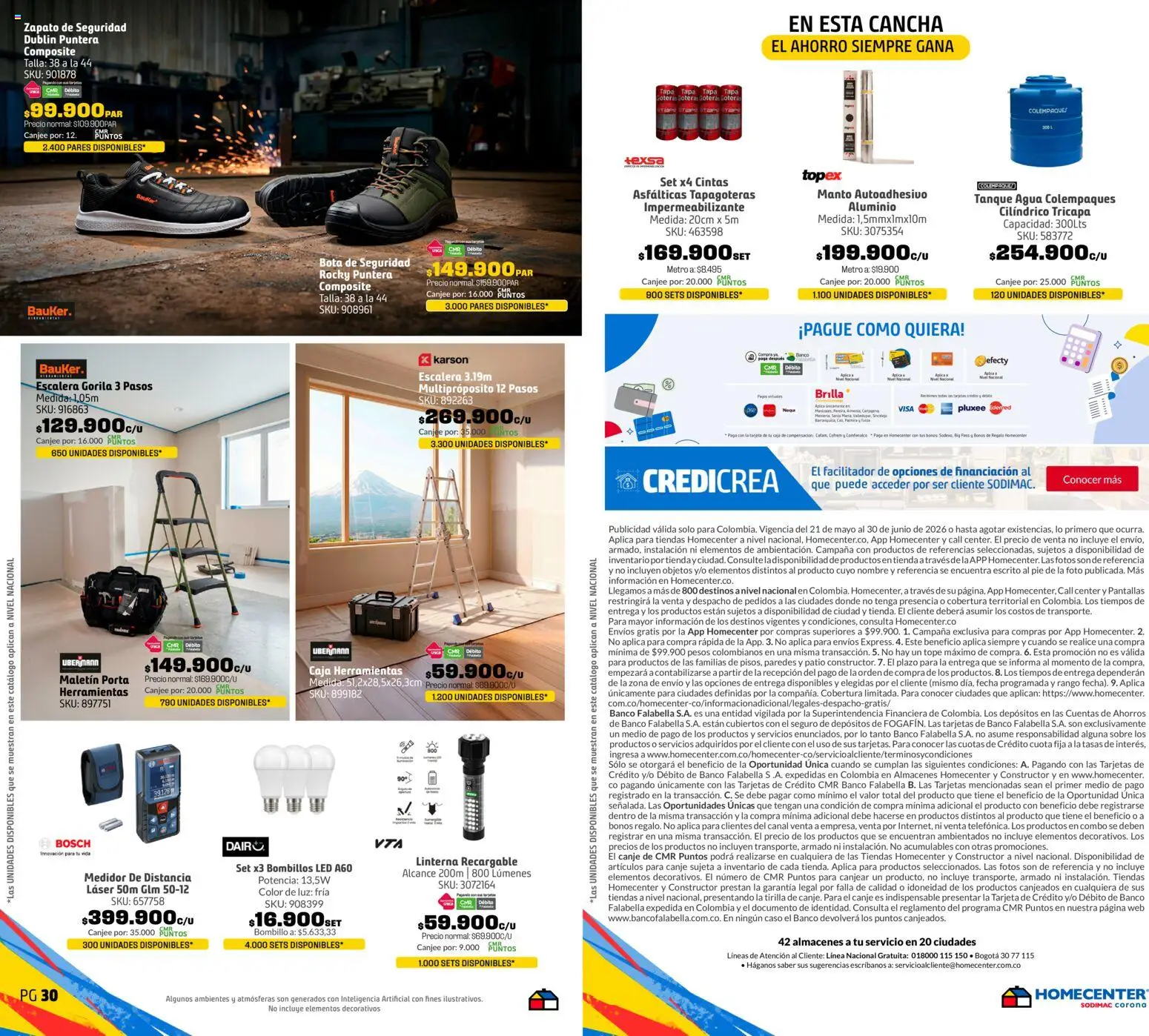 Homecenter revista - valida desde el 21.05.2026 | Página: 16 | Productos: Caso, Bombillo, Pantallas, Escalera