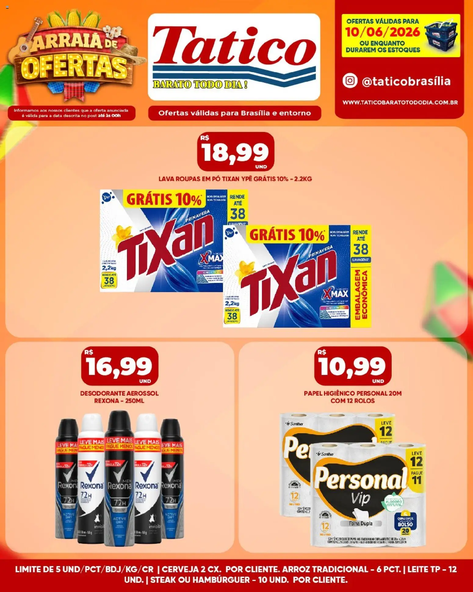 Tatico Folheto - válido de 10.06.2026 | Página: 10 | Produtos: Desodorante, Cerveja, Roupas, Hambúrguer