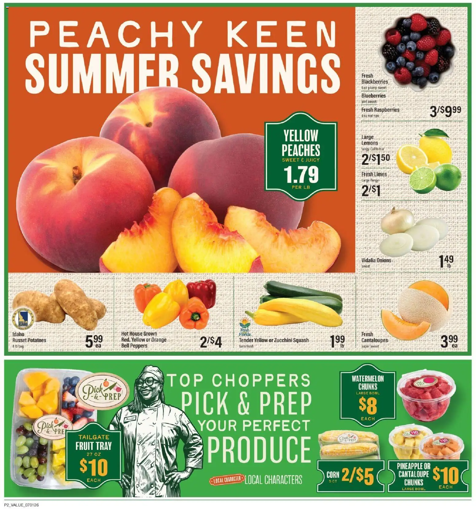 Lowes Foods Weekly Ad - NC - valid from 07/01/2026 | Page: 2 | Products: Cantaloupes, Peppers, Zucchini, Bag