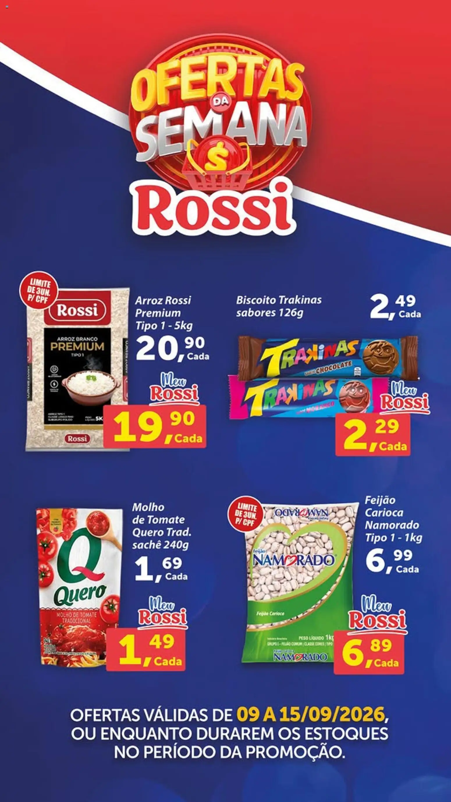 Rossi Supermercados Folheto - válido de 09/09/2026 | Página: 3 | Produtos: Tomate, Biscoito, Molho de tomate, Chocolate