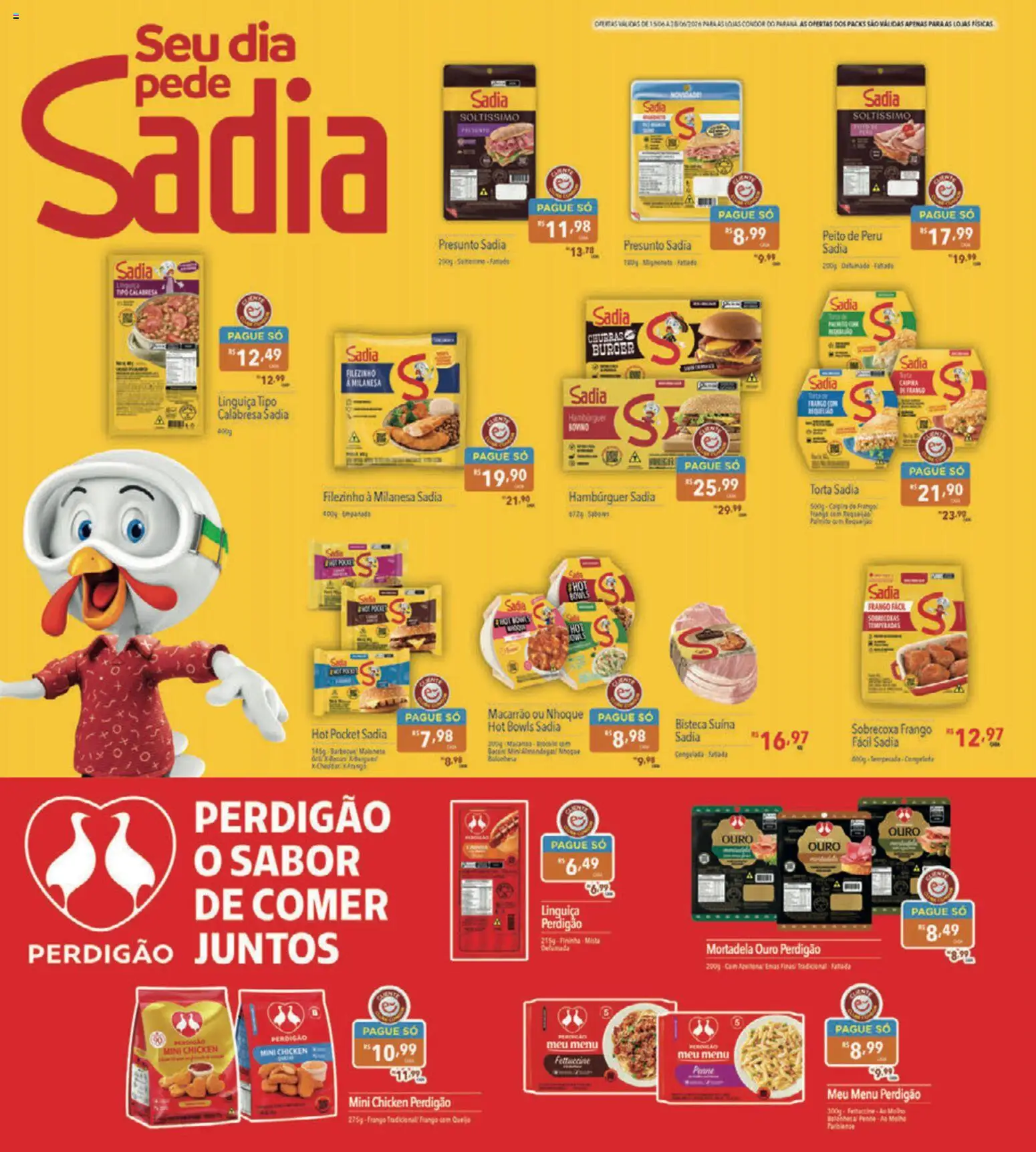Supermercados Condor Folheto - válido de 15.06.2026 | Página: 18 | Produtos: Presunto, Mortadela, Macarrão, Hambúrguer
