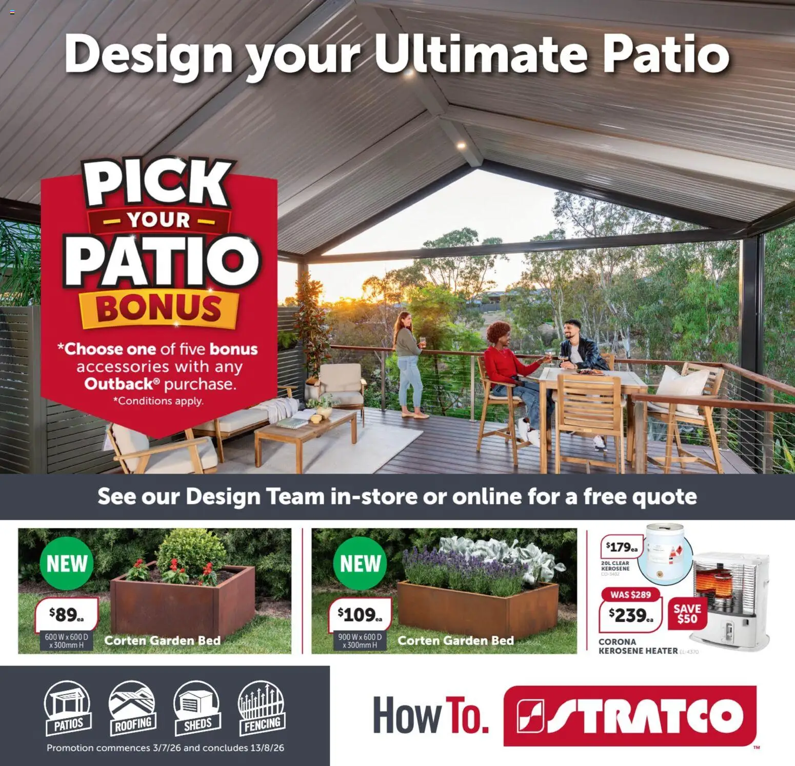 Stratco catalogue - valid from 03/07/2026 | Page: 1 | Products: Heater, Accessories, Bed