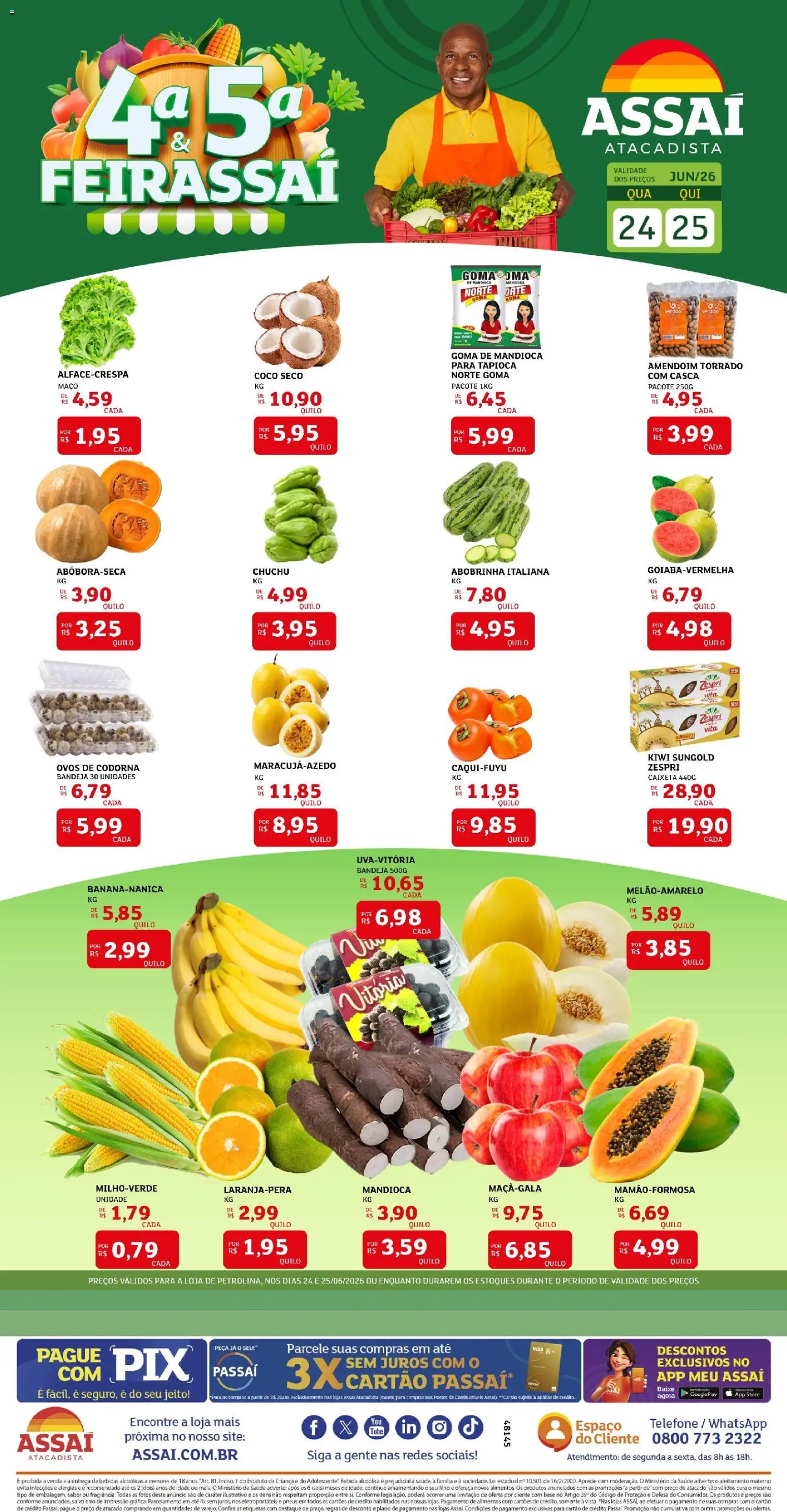 Assaí Atacadista Folheto - válido de 24/06/2026 | Página: 1 | Produtos: Coco, Mandioca, Base, Bebida