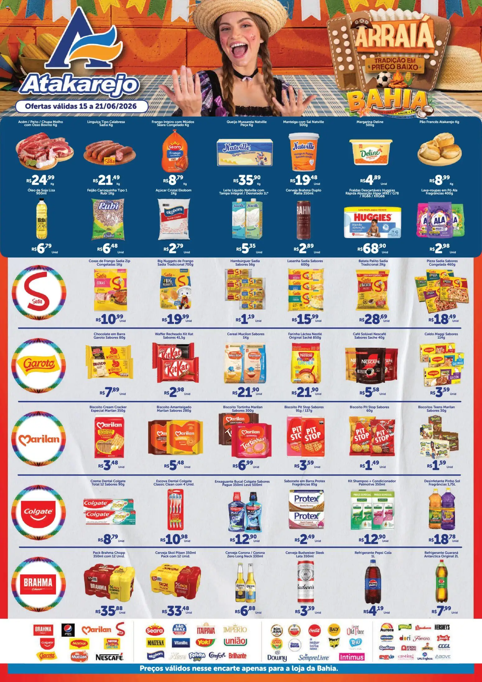 Atakarejo Folheto - válido de 15.06.2026 | Página: 1 | Produtos: Farinha láctea, Cola, Sal, Frango